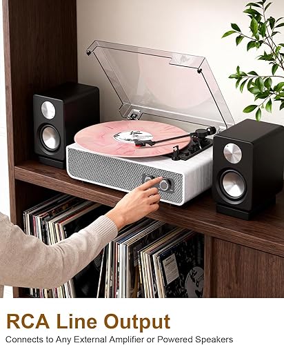 Miniatura 5 de Reproductor de discos de vinilo Bluetooth con altavoces estéreo integrados, calidad de sonido mejorada, tocadiscos de tracción por correa de 3