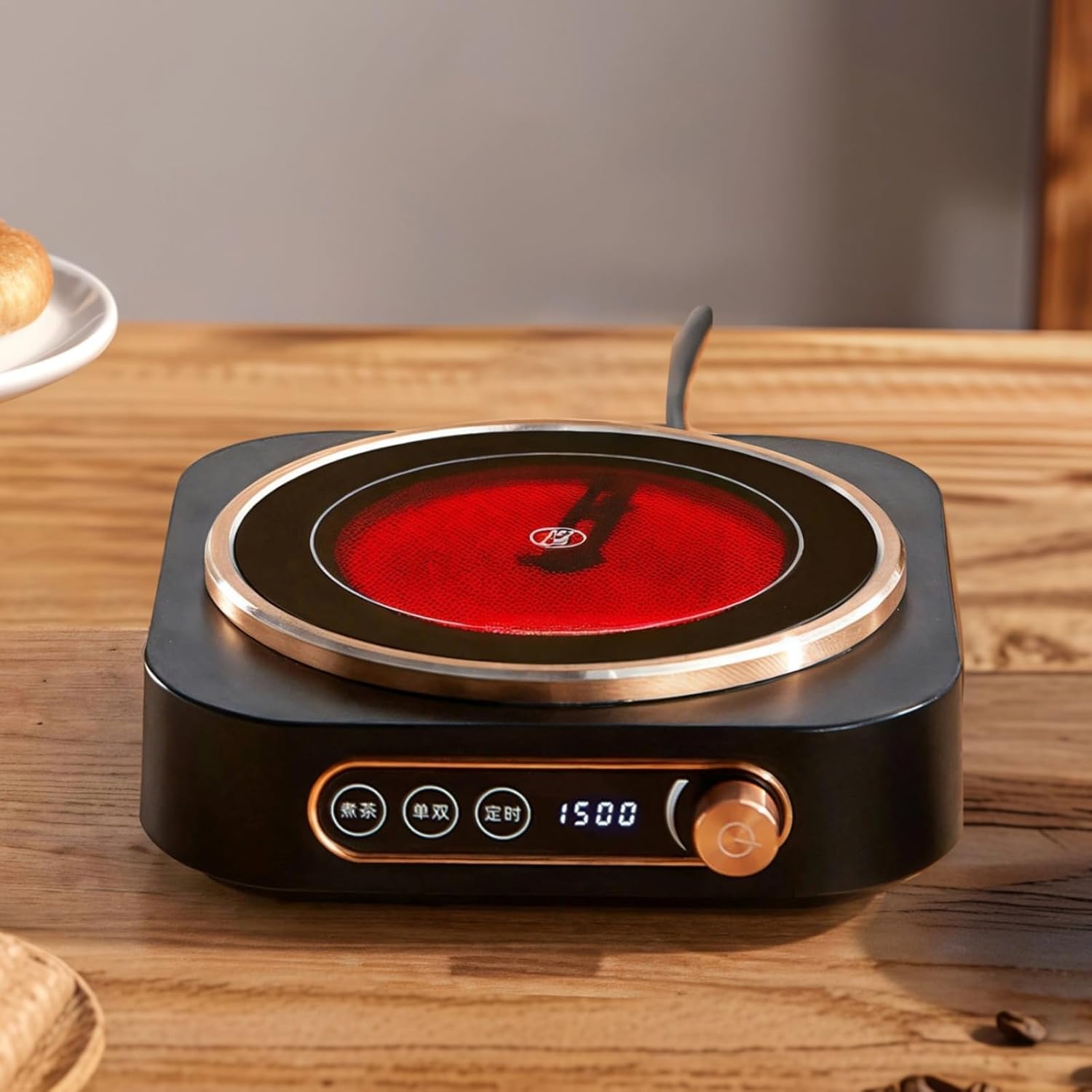 1500W Electric Glass Stove, Mini Heater For Tea And Coffee, Adjustable Heat Control, Us Plug