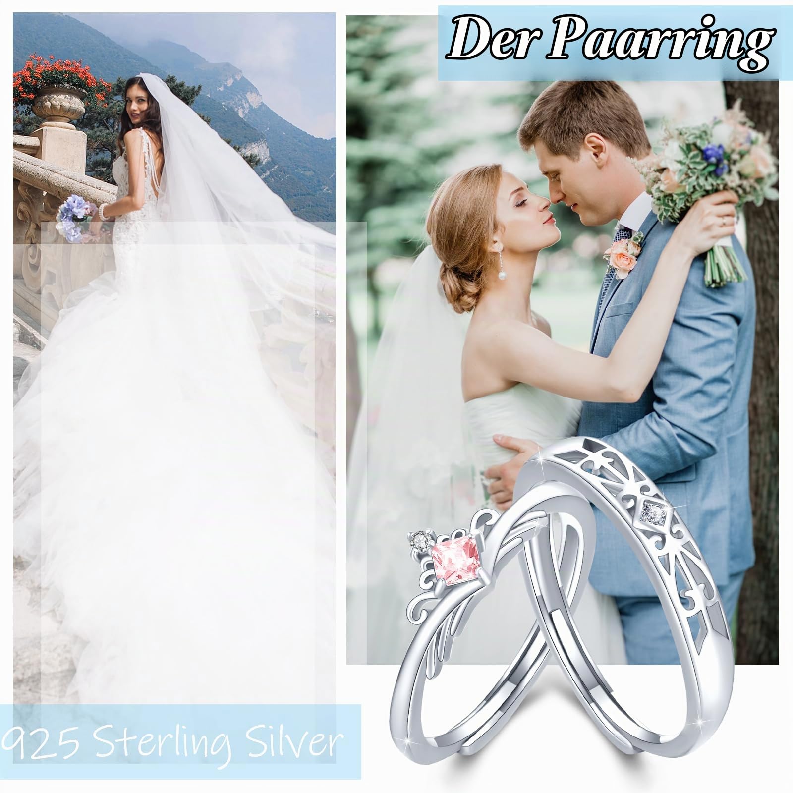 Paar Ringe Set 925 Sterling Silber Verlobungsringe Paar Verstellbare Offene Ring für Verlobungsringe Paar Fingerring Matching Rings Jubiläum Valentinstag für Damen Herren