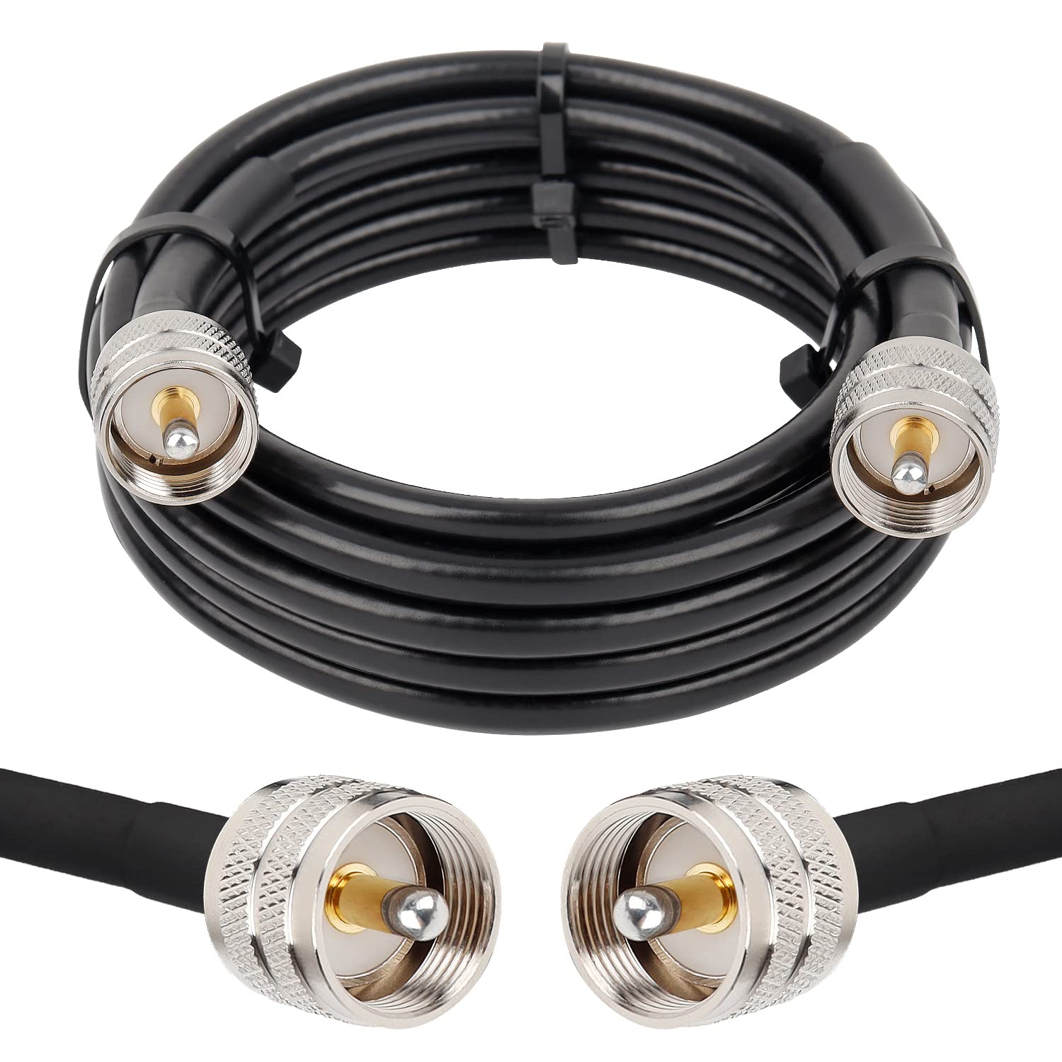 MOOKEERF Cable coaxial UHF CB, 15FT PL259 RG8X Cable coaxial UHF macho a macho Cable coaxial Cable UHF de baja pérdida para radio CB, radio HAM, radio VHF, medidor SWR, analizador de antena