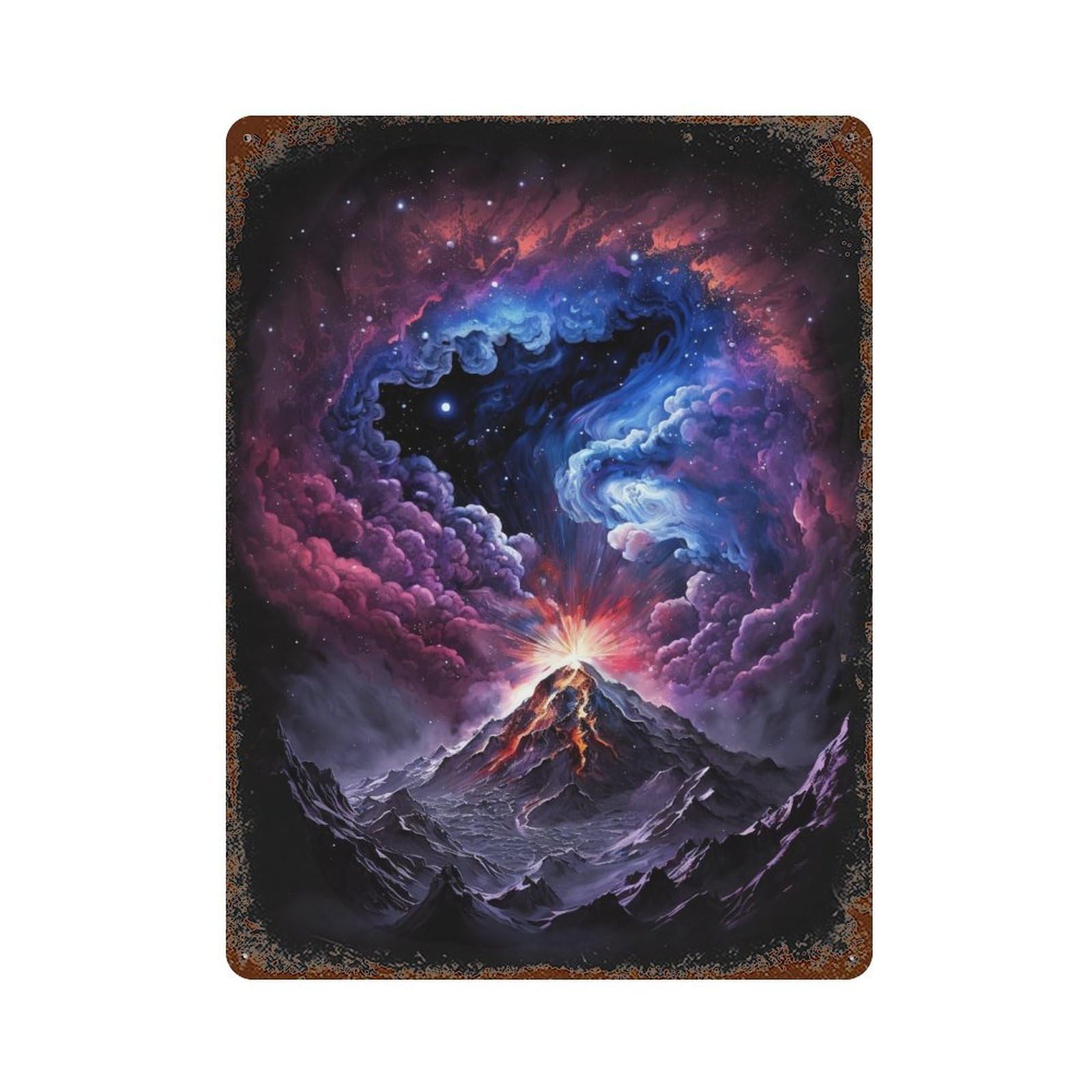 Rust Effect Volcanic Eruption in Space Aged Metal Wall Plaque 15.7"x11.8", Classic Wall Plaque for Basement, Hobby Room And Garage Decor