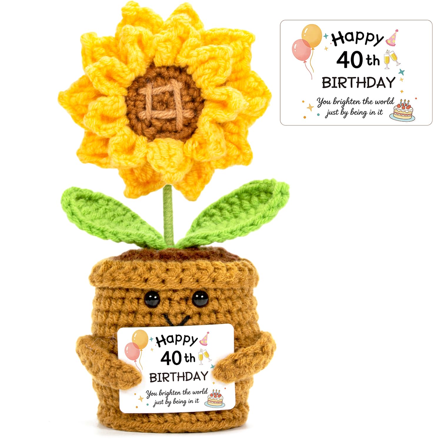 Kanzith 40th Birthday Gifts for Women Men, Handmade Emotional Support Crochet Sunflower, 40th Birthday Decorations, Gifts for Him Her Friends Wife Husband Sister Brother Uncle Auntie - 40th — image 1