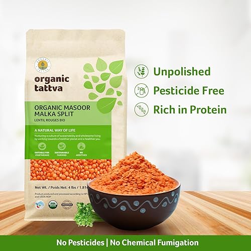 Miniatura 5 de Masoor Malka orgánico dividido empaquetado en paquete al vacío de 4 libras