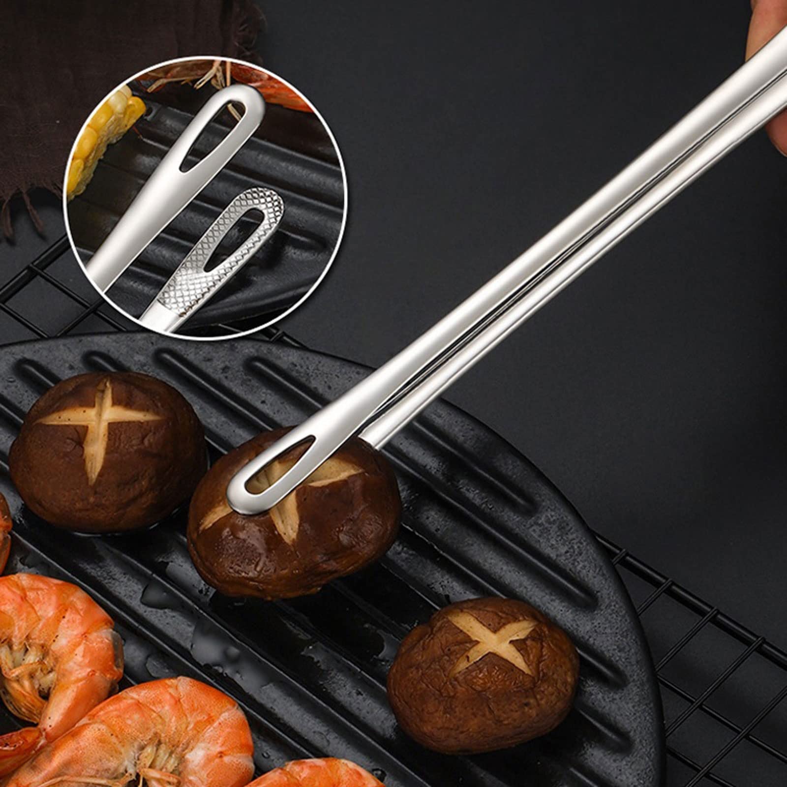 Grillbeutel-Clips für Lebensmittel, Lebensmittelzange, Grillzange aus Edelstahl, Fleisch-, Salat-, Steak-, Lebensmittel-Servierzange, Pinzette, Lange BBQ-Kochzange, Küchenutensilien-Zange