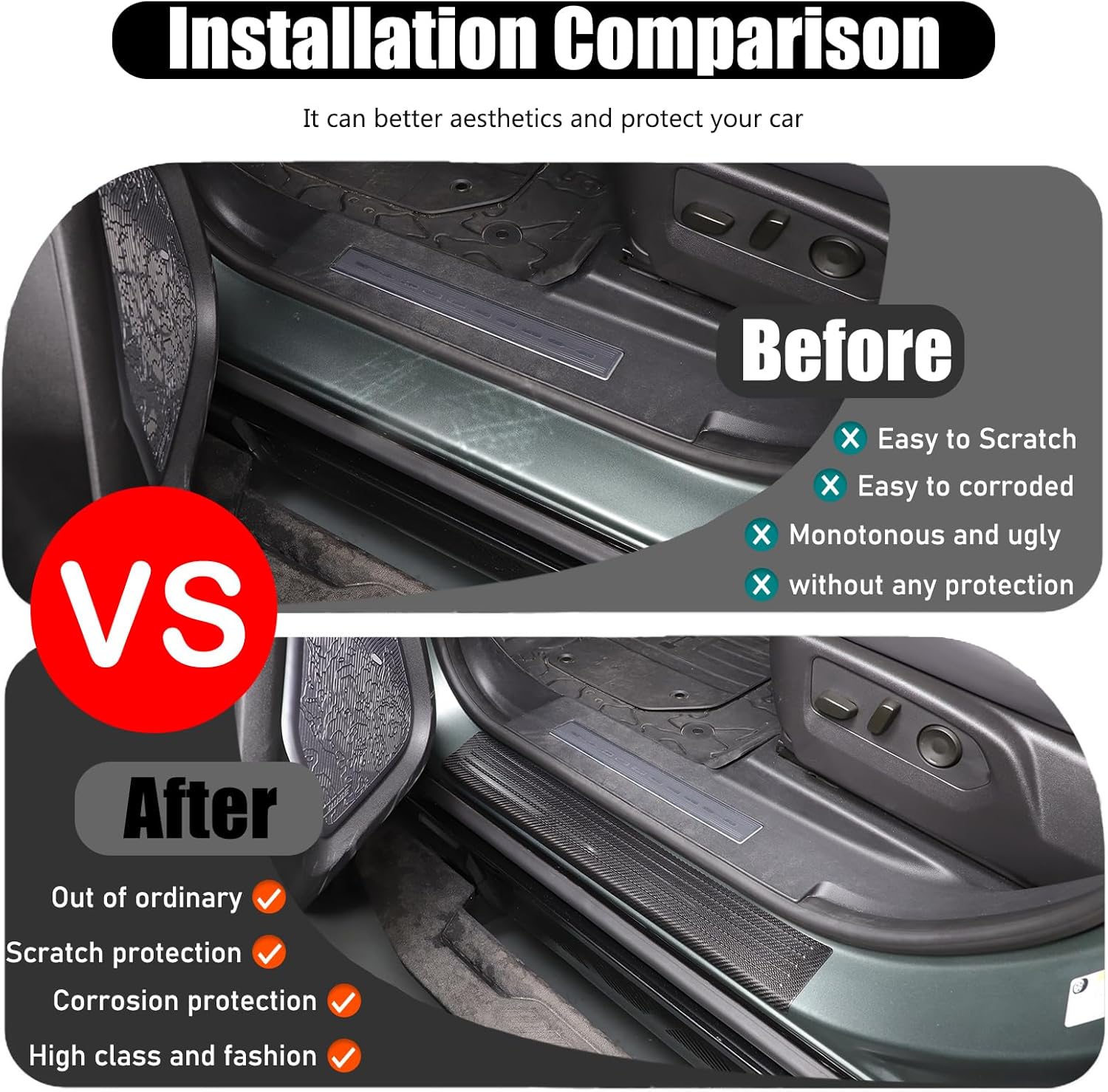 Genuine Carbon Fiber Door Sill Protector for Hummer EV SUV Pickup Accessories Anti-Scratch Door Edge Guards Entry Threshold Panel Trim Molding Kit for Hummer EV SUV Truck 2022-2024 2025+ (Black/2PCS)