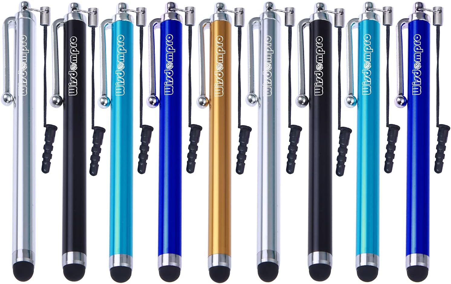 Wisdompro Stylus Pens for Touch Screens, 9 Pack Universal Capacitive Stylus Pens with Lanyard Tether for iPhones, iPads, Smartphones, Tablets, Samsung Galaxy Note/Tab (5-Colour Guy Pack)