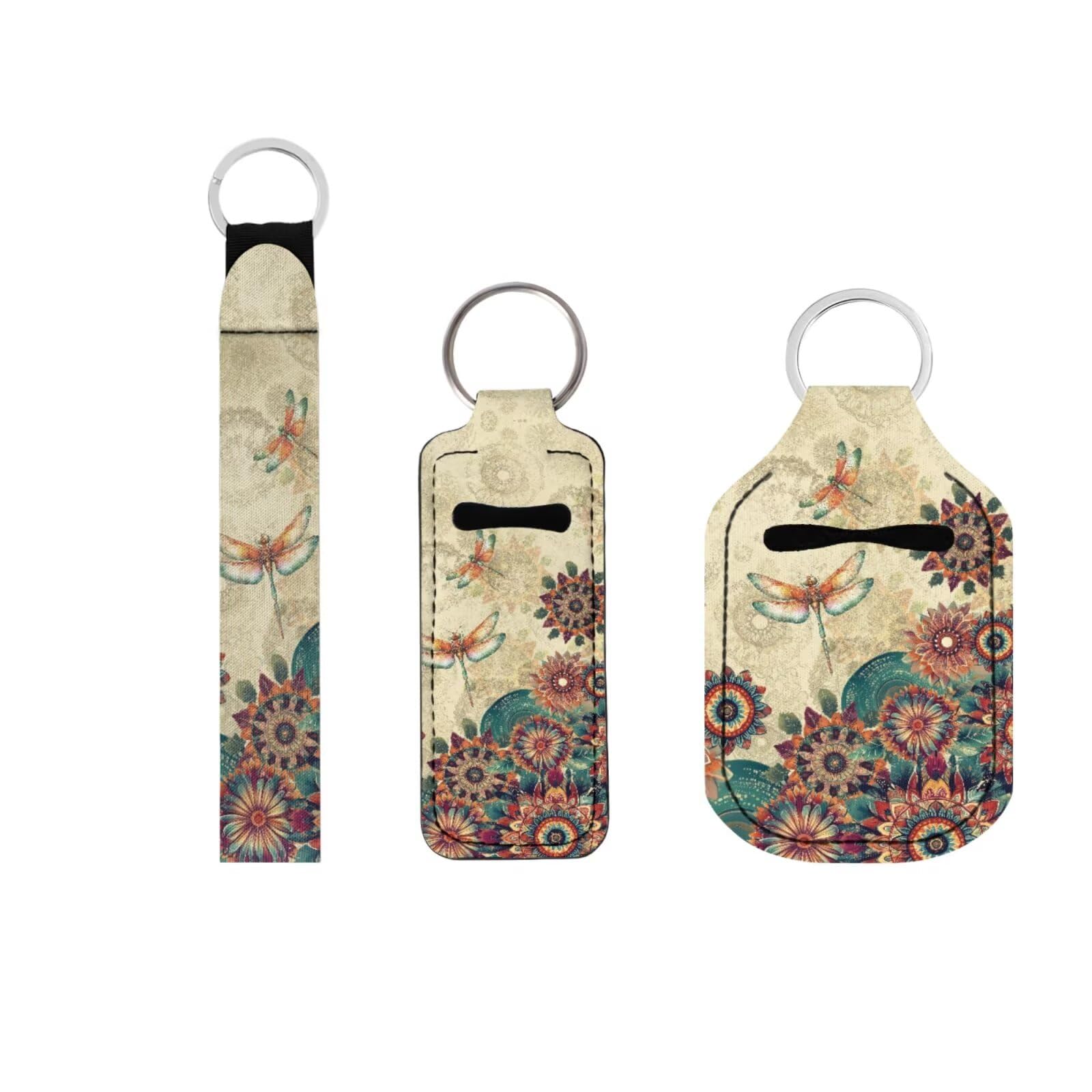 Suobstales 3Pcs Travel Bottles Keychain Holder Set,Travel Bottle Sleeves+Neoprene Chapstick Holders+Lanyard Keychain