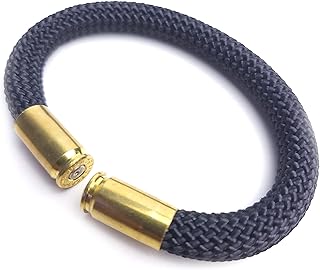 Black Nylon Cord Bullet Bracelet – Tactical Military Jewelry with Spent Bullet Casings – 9mm, .40 Cal, or .45 ACP – Rugged & Adjustable for Patriots, Veterans, and 2A Supporters
