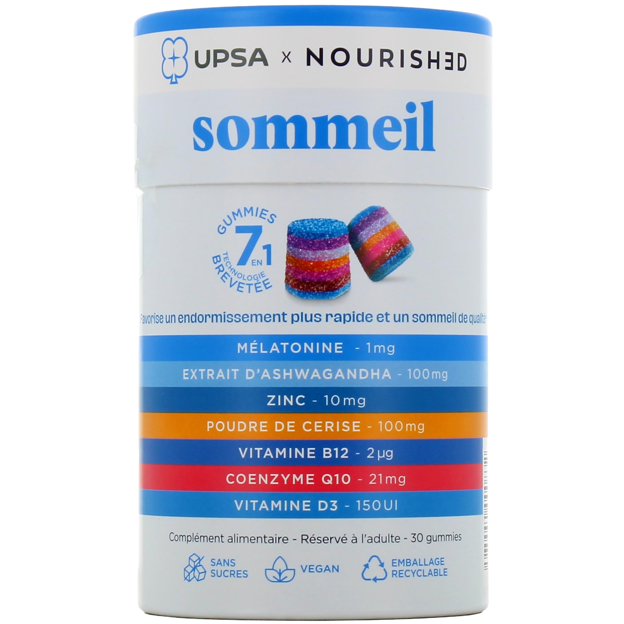 Upsa Nourished - Sommeil - Complément alimentaire sans sucres favorisant un endormissement plus rapide et un sommeil de qualité - Boites de 30 Gummies