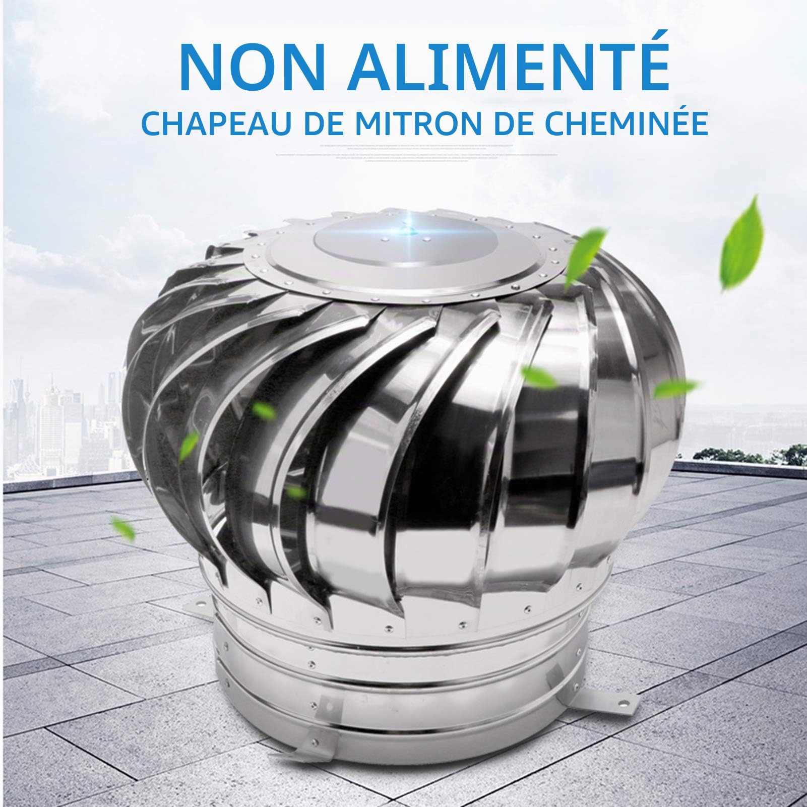 Rotatif Extracteur De Fumées, Ventilateur Turbine Ventilateur Étanche Étanche À La Pluie Acier Inoxydable Chapeau De Cheminée Échappement Le Toit Grenier Ferme Usine Ventilation,100mm