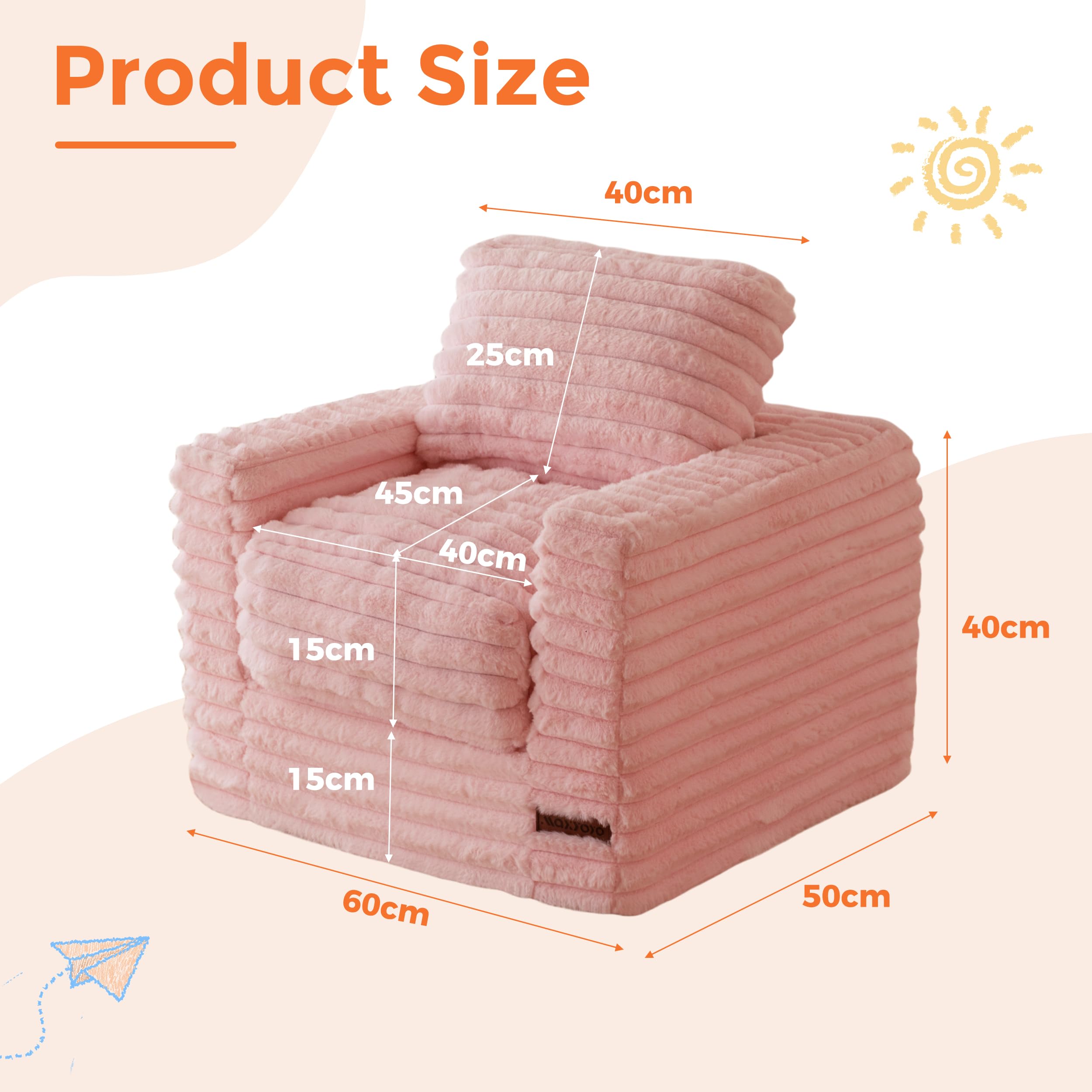 MAXYOYO Kindersitzsack aus Kunstfell, Gemütlicher Sitzsack mit Füllung, Polsterter Bodensessel mit Kissen und Armlehnen, Fauler Sessel für Jungen und Mädchen
