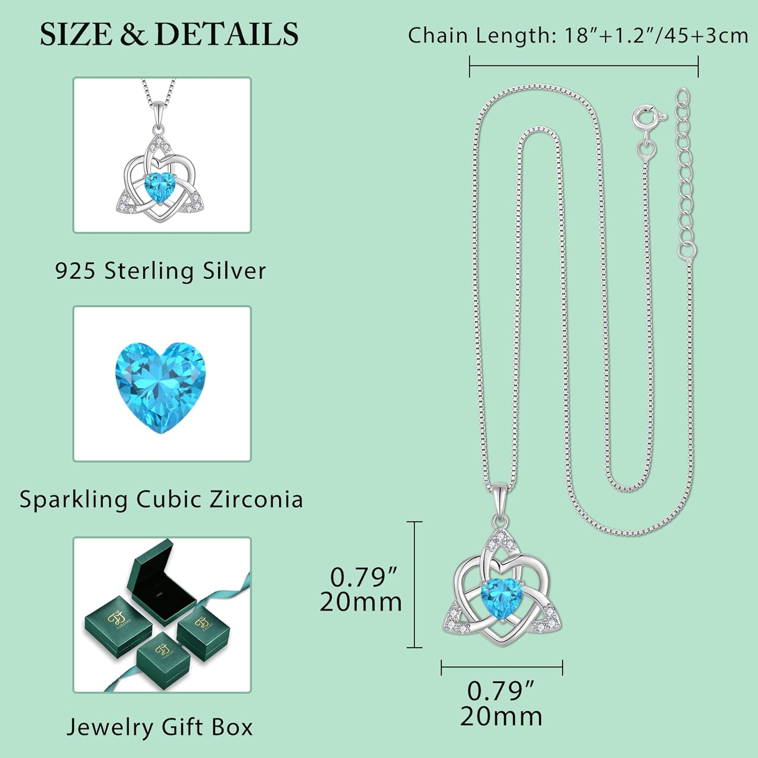 FJ Celtic Knot Necklace 925 Sterling Silver Trinity Love Knot Pendant Irish Good Luck Birthstone Jewelry for Women - Image 5