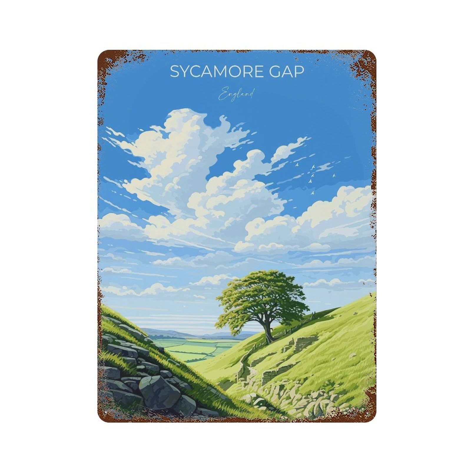 xiaoxiaoshen Sycamore Gap Travel of Northumberland England Gift Wall Decor Art Metal Tin Poster Modern Home Decor Art Home Bar Shop Decorations Vintage Sign 40x30cm
