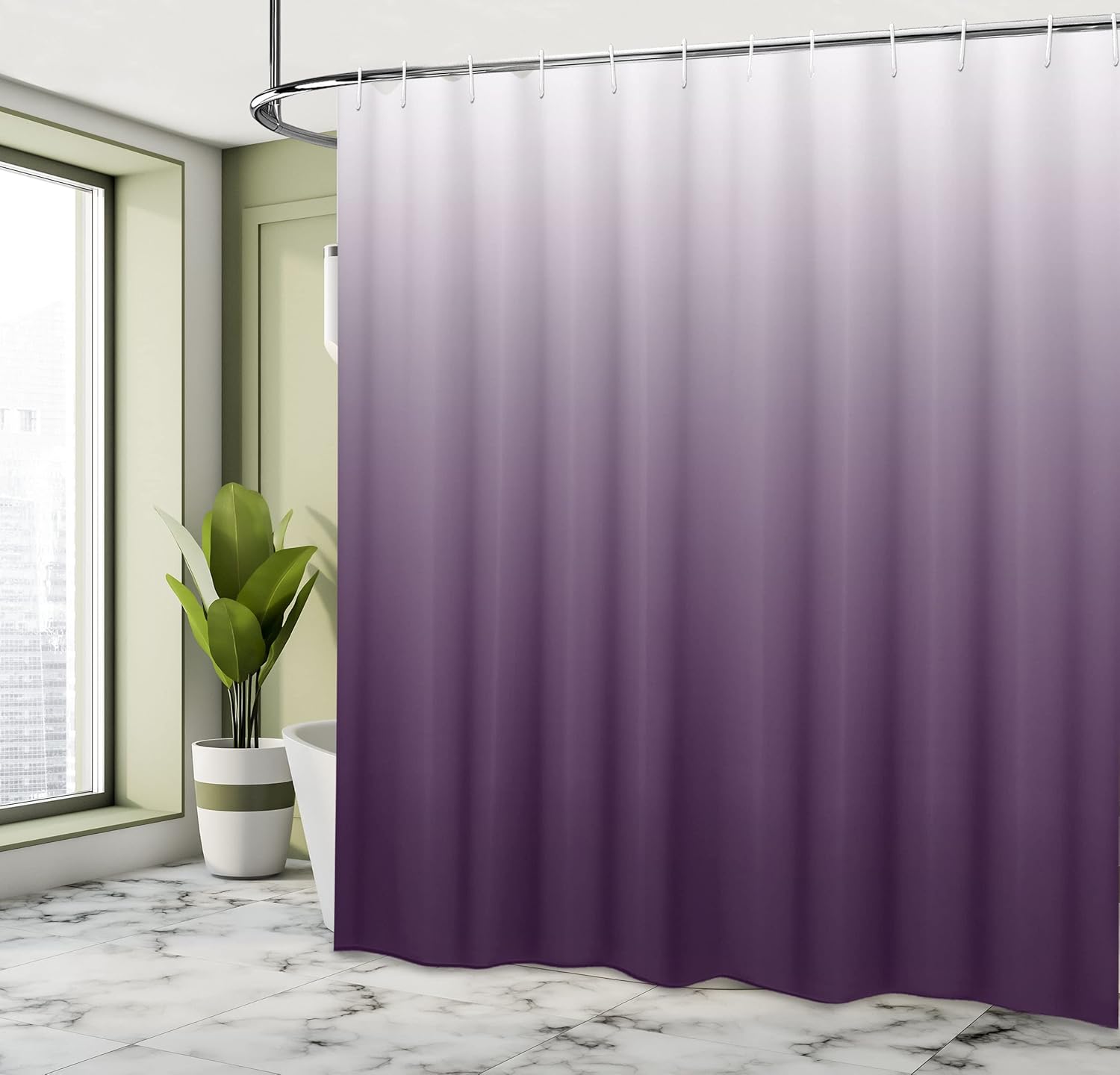 Ambesonne Ombre Shower Curtain, Perfect Gradient Harmony of Vivid Colors Themed Modern Design Art Print, Cloth Fabric Bathroom Decor Set with Hooks, 69" W x 75" L, Eggplant White