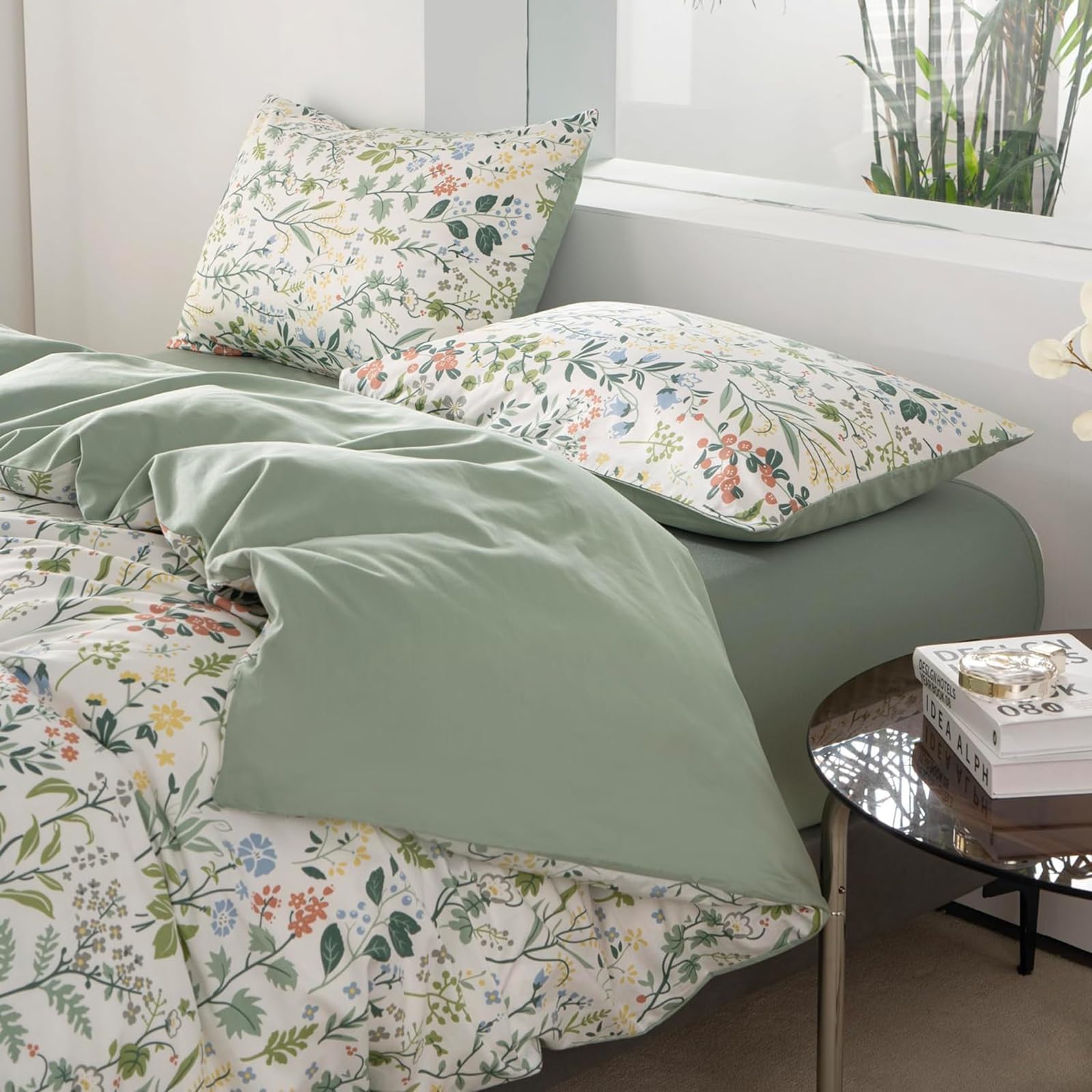 Tabeskly Girls Flora Flower Bedding Double Duvet Cover Sets Bed Zipper Sage Green Multicolor 200200cm - Image 4