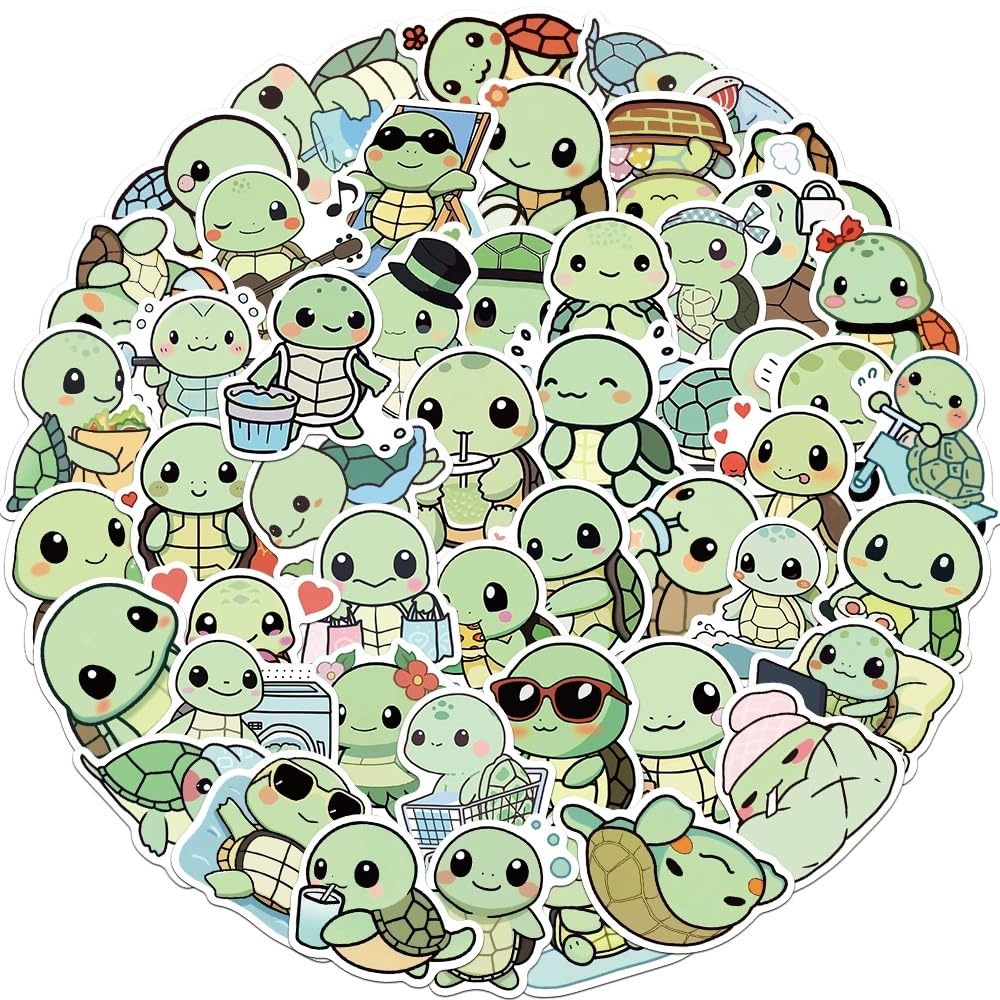 50 Pcs Turtle Stickers for Kids Teens Adults Boys Girls Gift,Tortoise Stickers Pack for Laptop,Skateboard,Luggage,Car,Bike,Cup,Computer,Water Bottle Decor,Vinyl Waterproof Decals