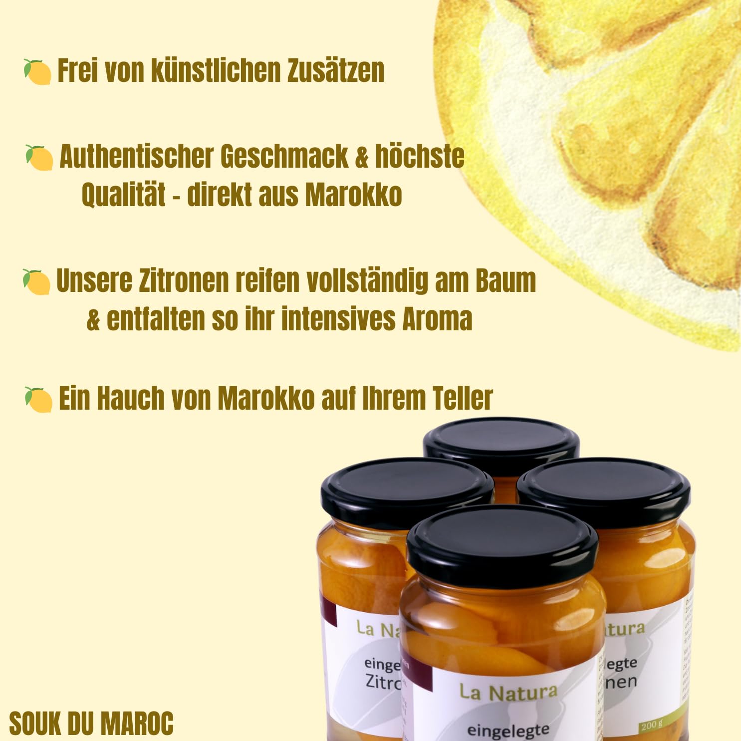 Marokkanische eingelegte Salzzitronen 200g | Original aus Marokko | Perfekt für die Nordafrikanische Küche & Feinschmecker Tajine | Salzzitronen im Glas | von La Natura (Packung mit 2)