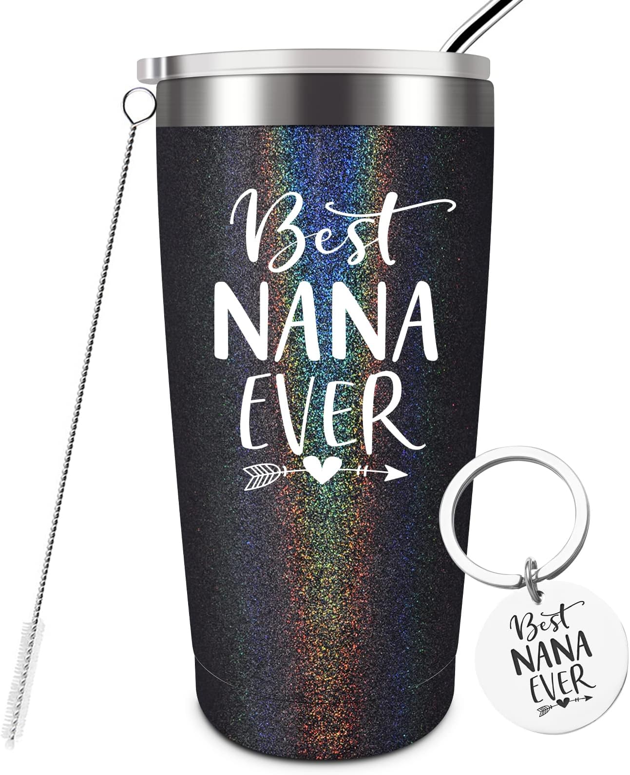SOCOSYLLYBest Nana Ever-Funny Christmas Birthday Gifts for New To be,Stainless Steel Mug Tumbler with Straw and Lid,Mothers Day from Granddaughter Grandson 20 oz Glitter charcoal