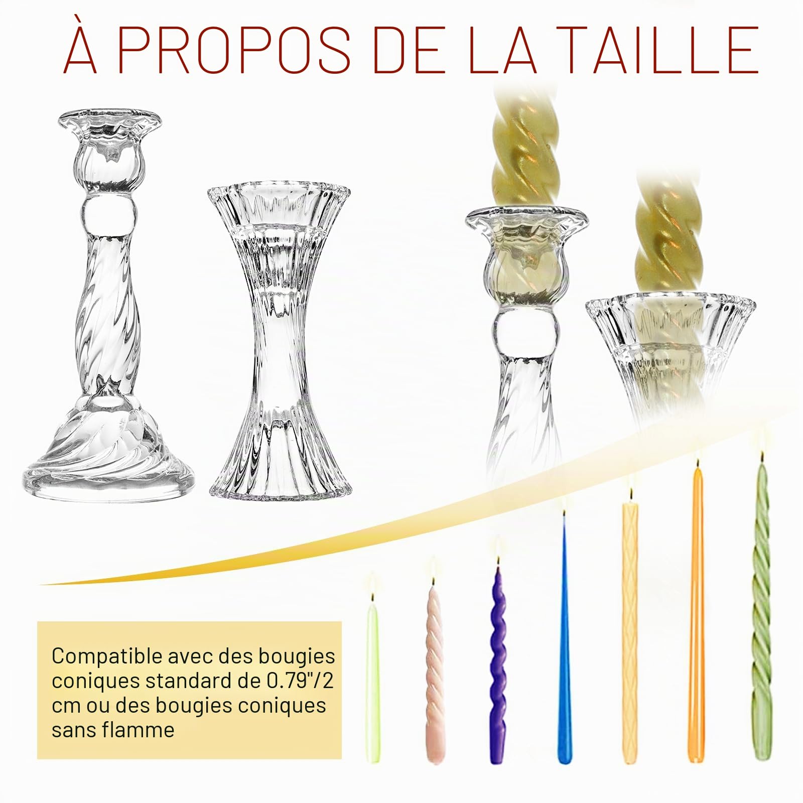 Lot de 8 bougeoirs en verre transparent pour tous les événements formels, dîners aux chandelles, mariages, dîners, fêtes, décoration de la maison