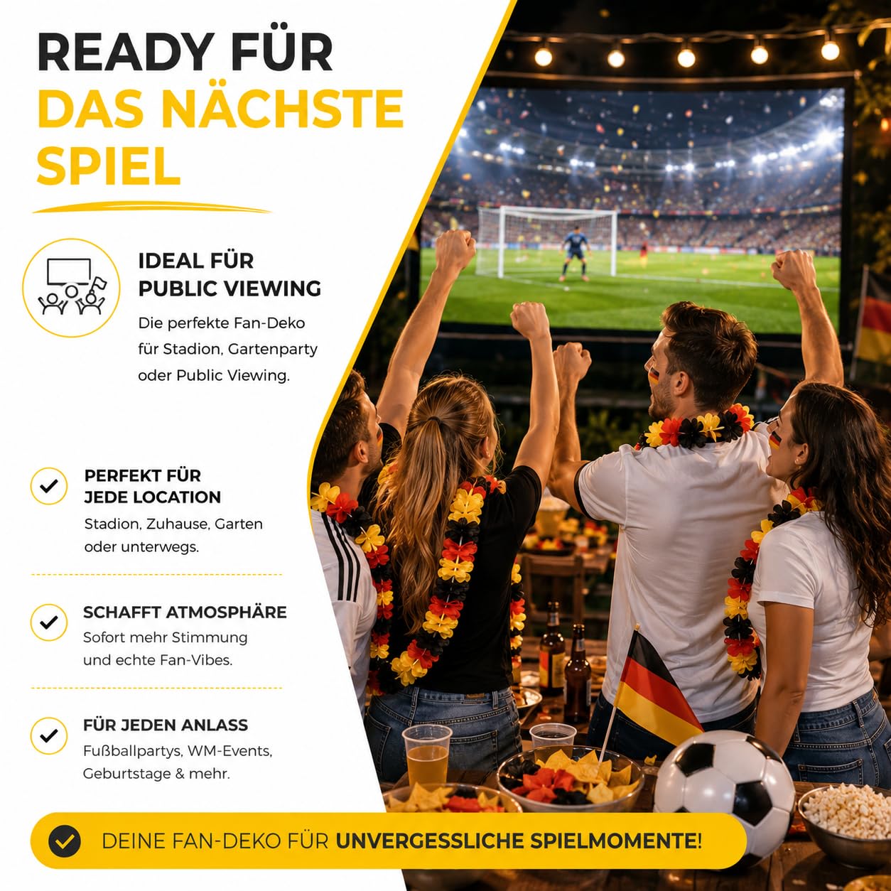 TK Gruppe Timo Klingler 3 collane per fan della Germania Coppa del Mondo 2026 – extra lunghe – Collana hawaiana in nero, rosso, oro per feste di calcio e decorazioni per i campionati europei (3)
