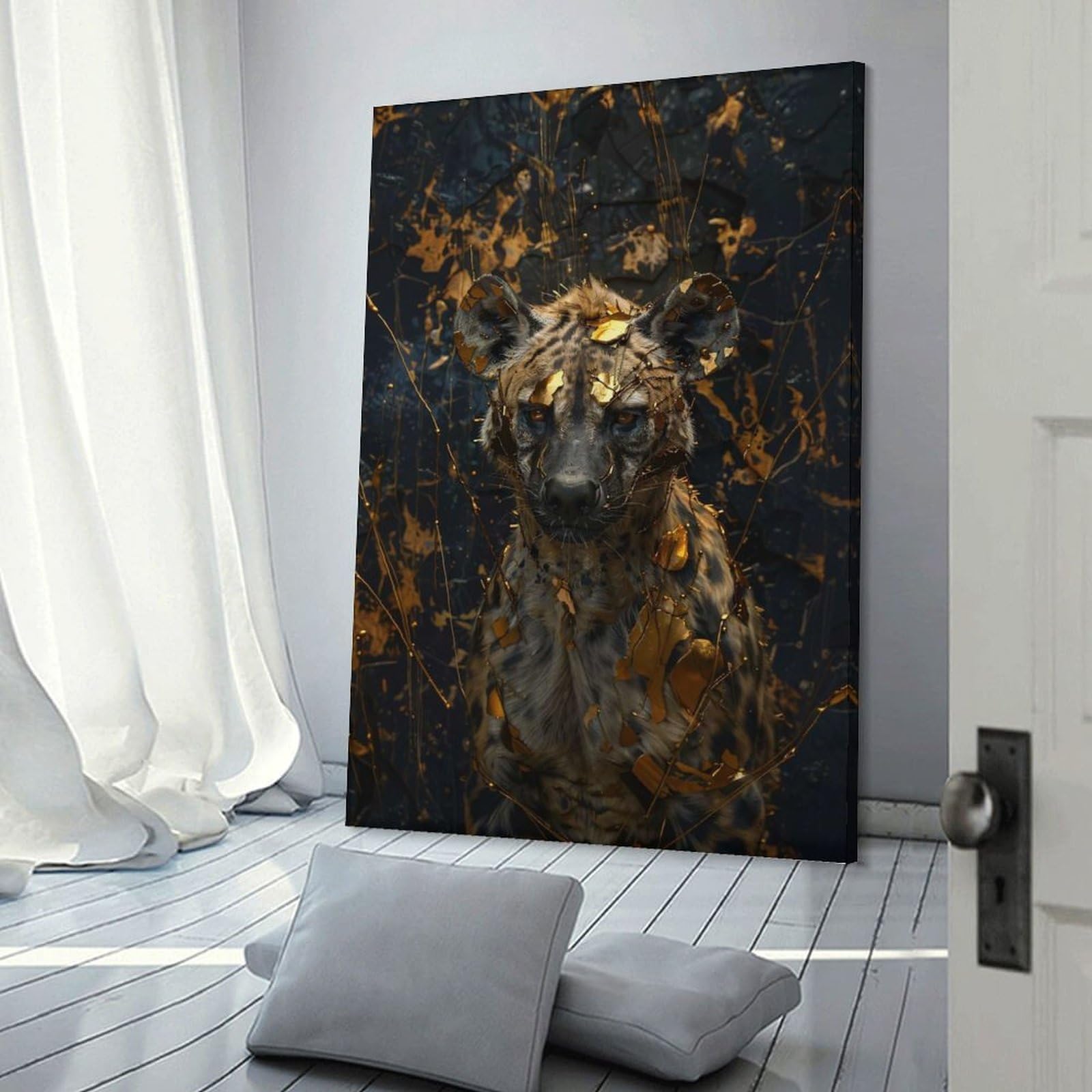 Junmoney Hanging Wall Art Hyena Dripping Gold, 24x36inch(60x90cm), for Living Room, Bedroom Or Apartment Walls, Decorative Artwork for Empty Walls