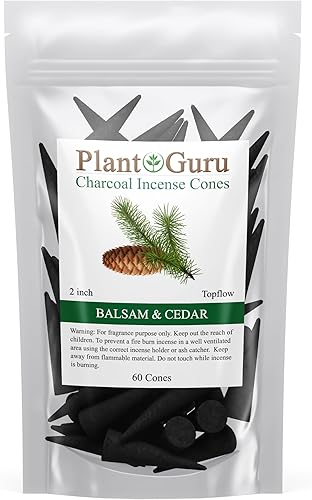Conos de incienso de carbón de bálsamo y cedro de 2 pulgadas TOPFLOW – Paquete de 60 – Conos perfumados naturales hechos a mano sumergidos a mano