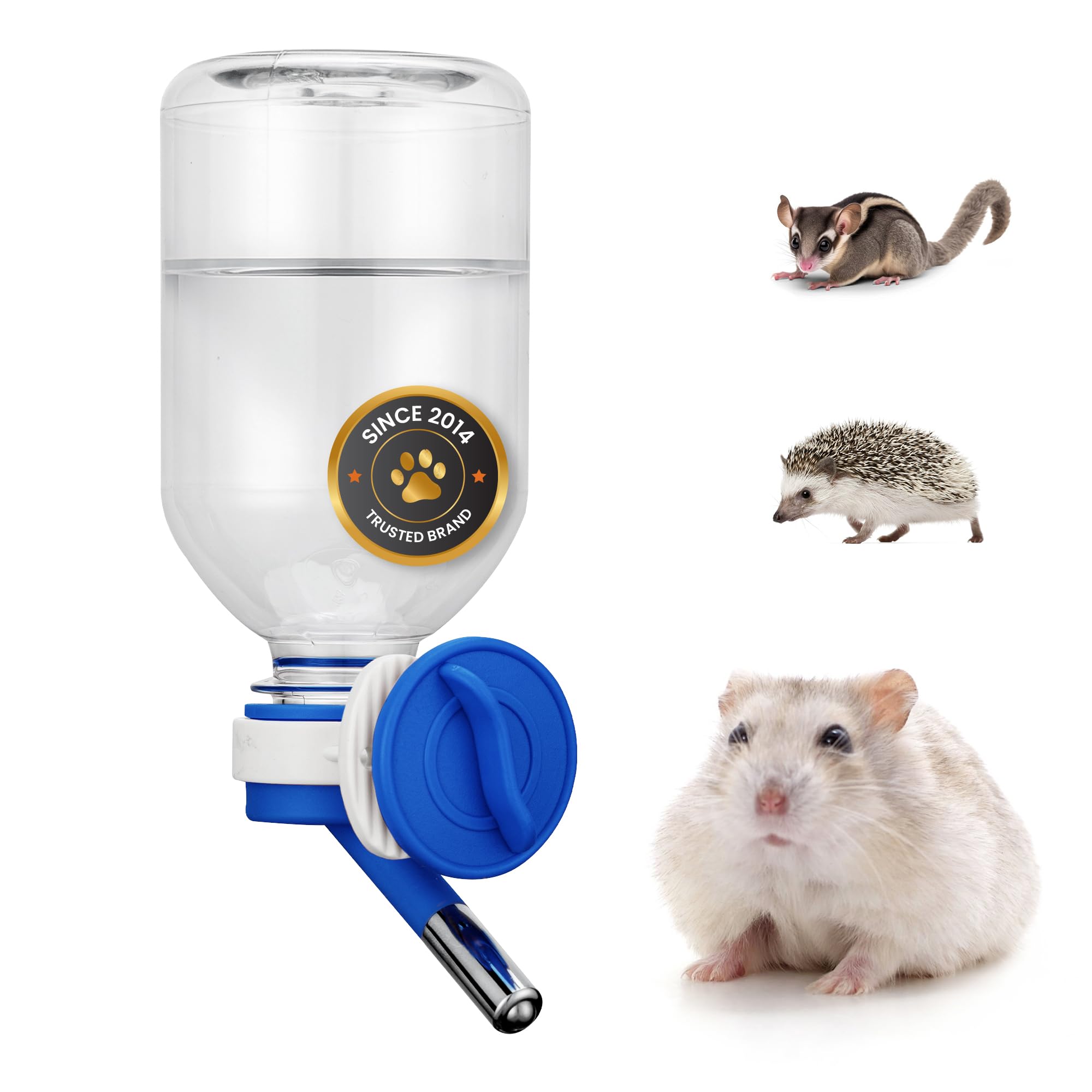 Choco Nose Patented Mini No-Drip Water Bottle/Feeder for Hamsters/Hedgehogs/Gliders/Rats/Mice/Other Small Pets and Animals - for Cages, Crates or Wall Mount. 10.2oz. Nozzle 10mm, Blue (C125)