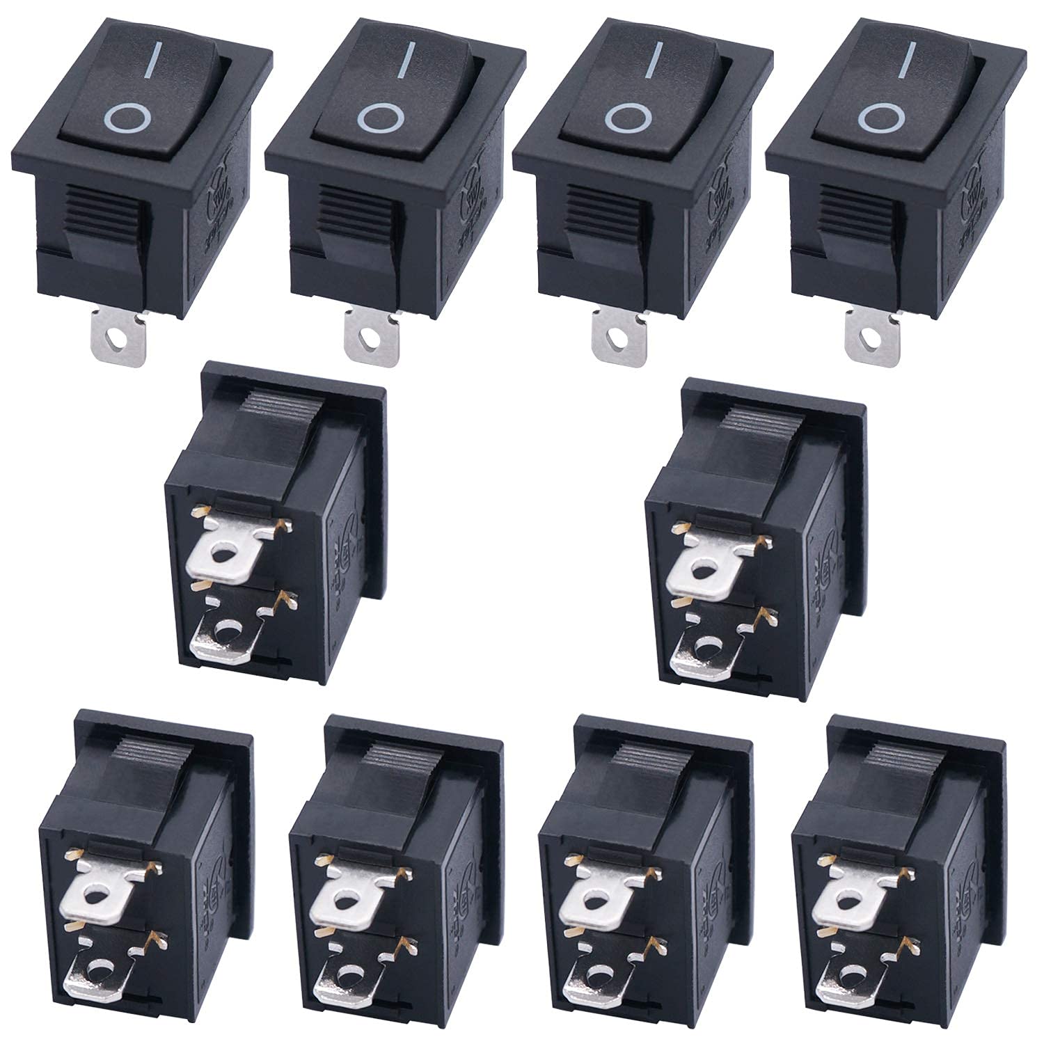 Aexit 5-Pack KCD1-101 Rocker Switch – SPST On/Off, 2-Terminal, AC 250V 8A/2A, Snap-In Mounting, Black With Red Indicator, For Woodworking Tools And Power Equipment