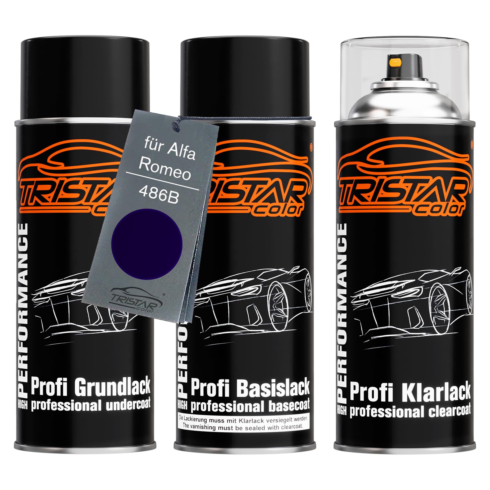 TRISTARcolor Vernice per auto Kit bombolette spray per Alfa Romeo 486B Blu Anodizzato Perl vernice di fondo vernice di base vernice trasparente bomboletta a spruzzo 400ml