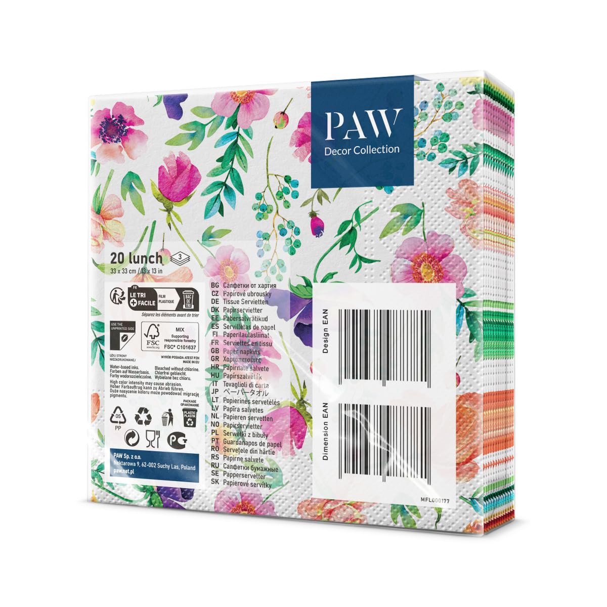 PAW - Papieren Servetten 3-laags (33 x 33 cm) I 20 Stuks I Perfect voor