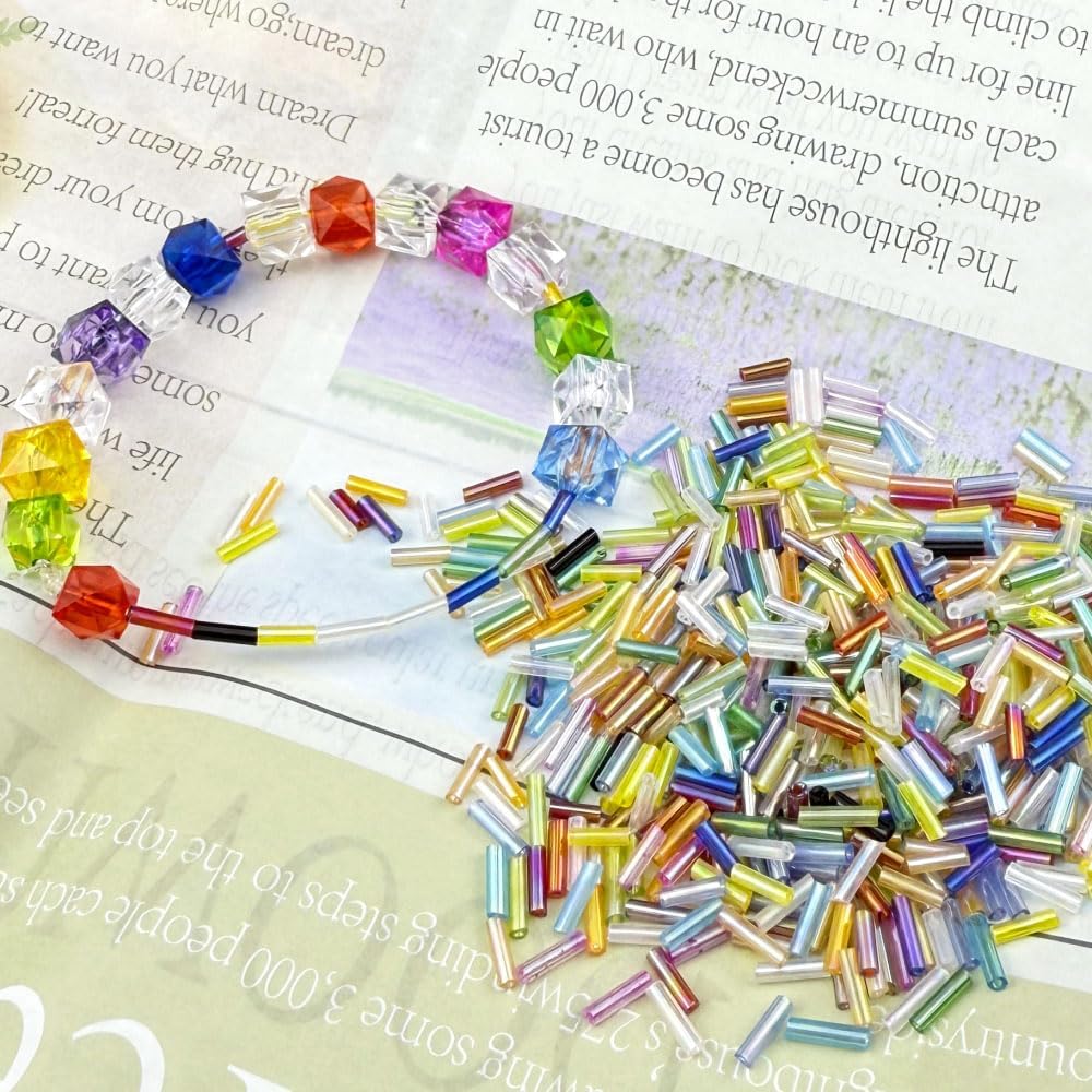 90g Bugle Beads 2x7mm Mini Long Tube Seed Bead Glass Craft Beads AB Color Loose Spacer Beads for Earring Bracelets Necklace Waist Beads Jewelry Making(Black) - Image 6