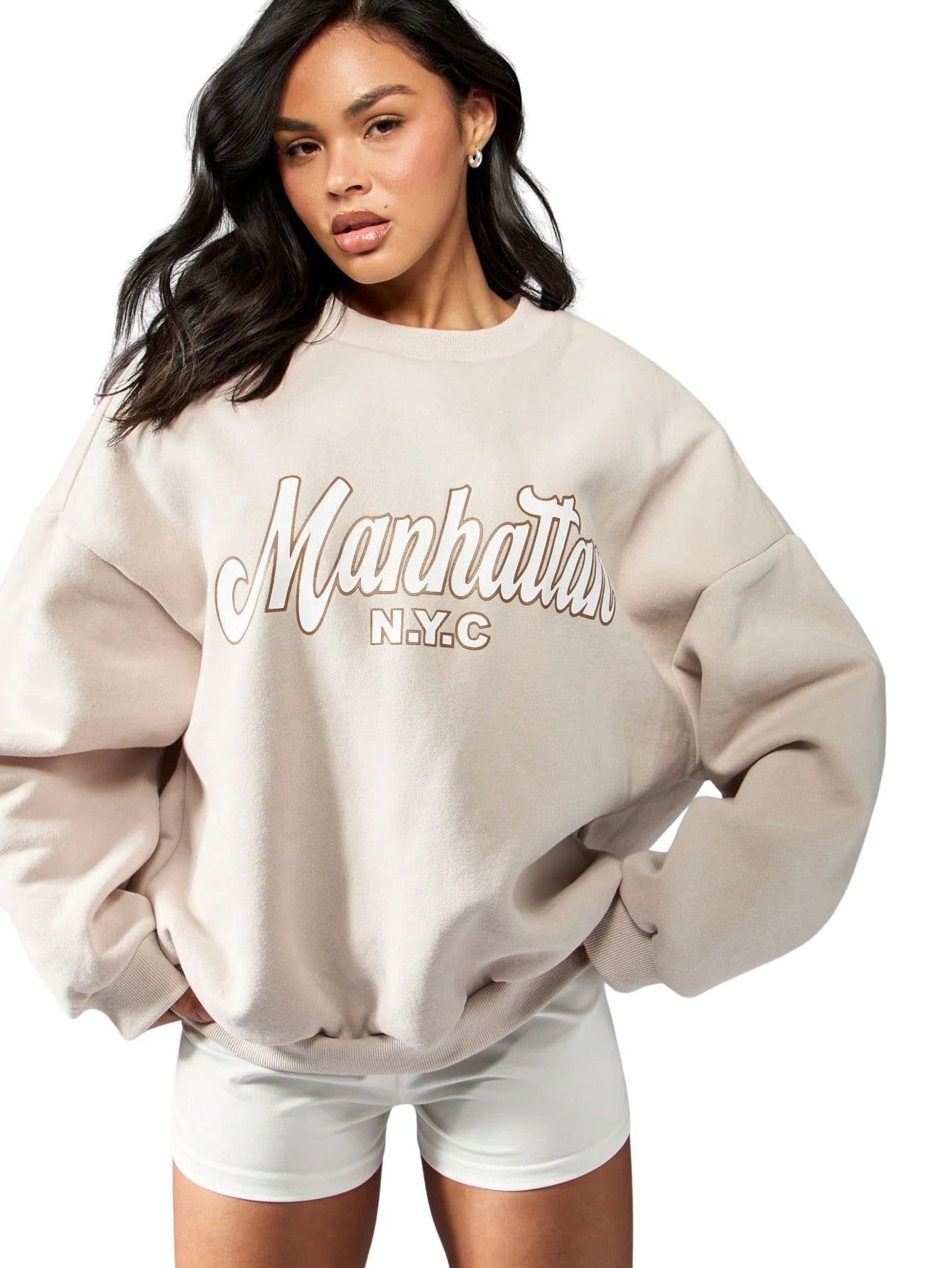 Manhattan NYC Varsity Collegiate Oversized Sweatshirt Streetwear Athletic Urban Fall Winter-image-27