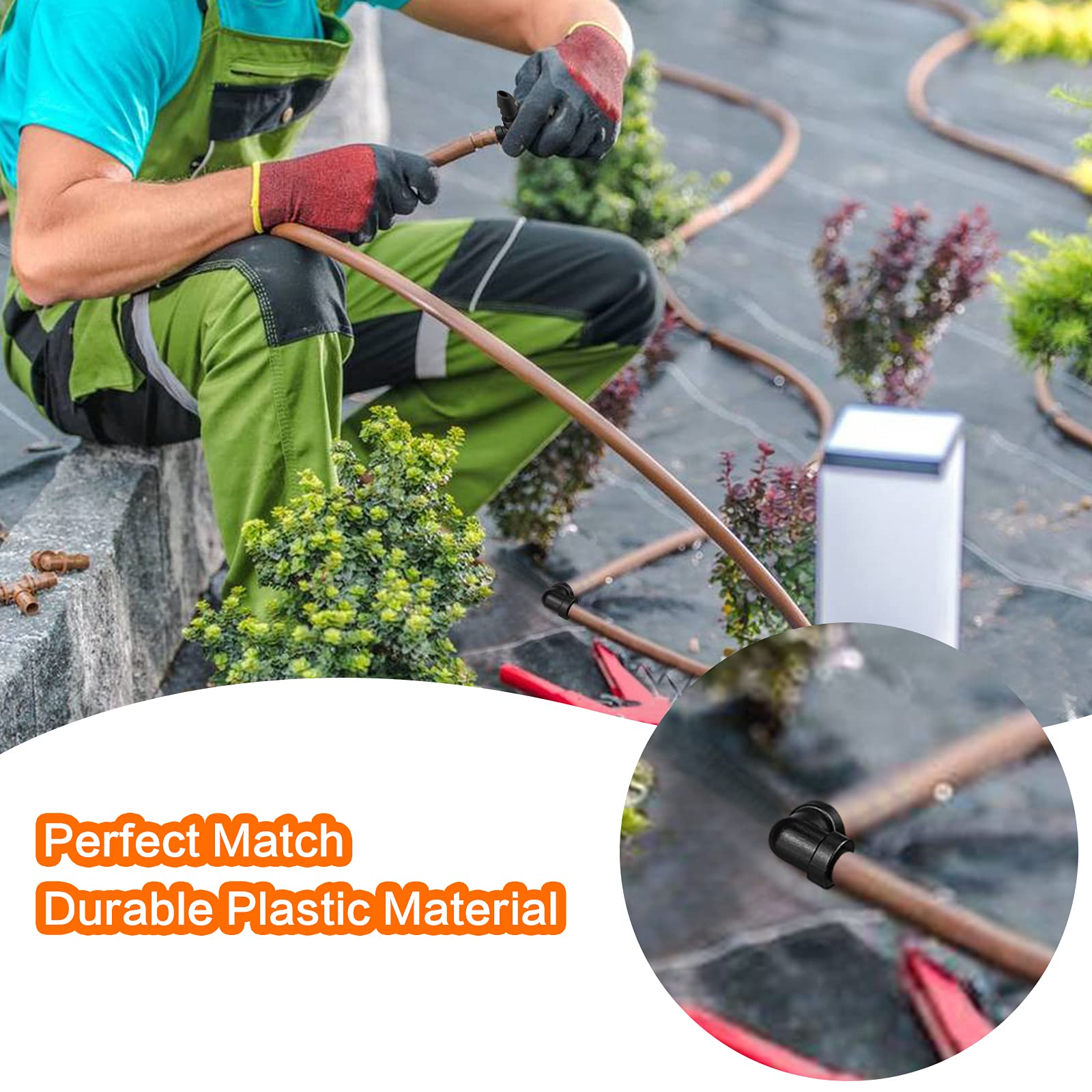 60 piezas de codos de riego por goteo para tubos de 1/4 pulgadas – conectores de púas para sistemas de goteo de césped de jardín (negro)