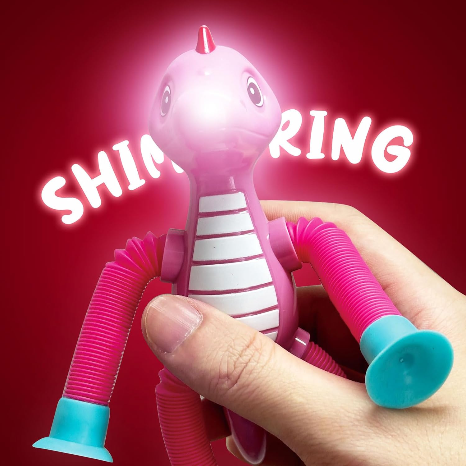 Dinosaur Easter Basket Stuffers Gift LED Light Up for Toddlers Kids Boys Girls, Dino Pop Tubes Fidget Sensory Suction Cup Toys, Airplane Travel Toys & Christmas Stocking Stuffers Party Favors Aged 3+