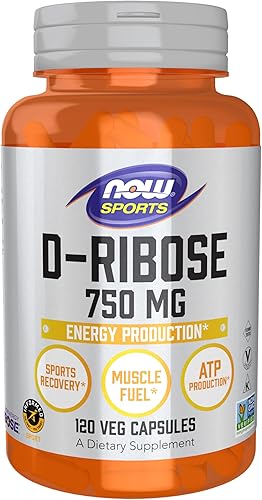 NOW Sports Nutrition, D-Ribosa 750 mg, Certificado sin OMG, Producción de Energía*, 120 Cápsulas Vegetales