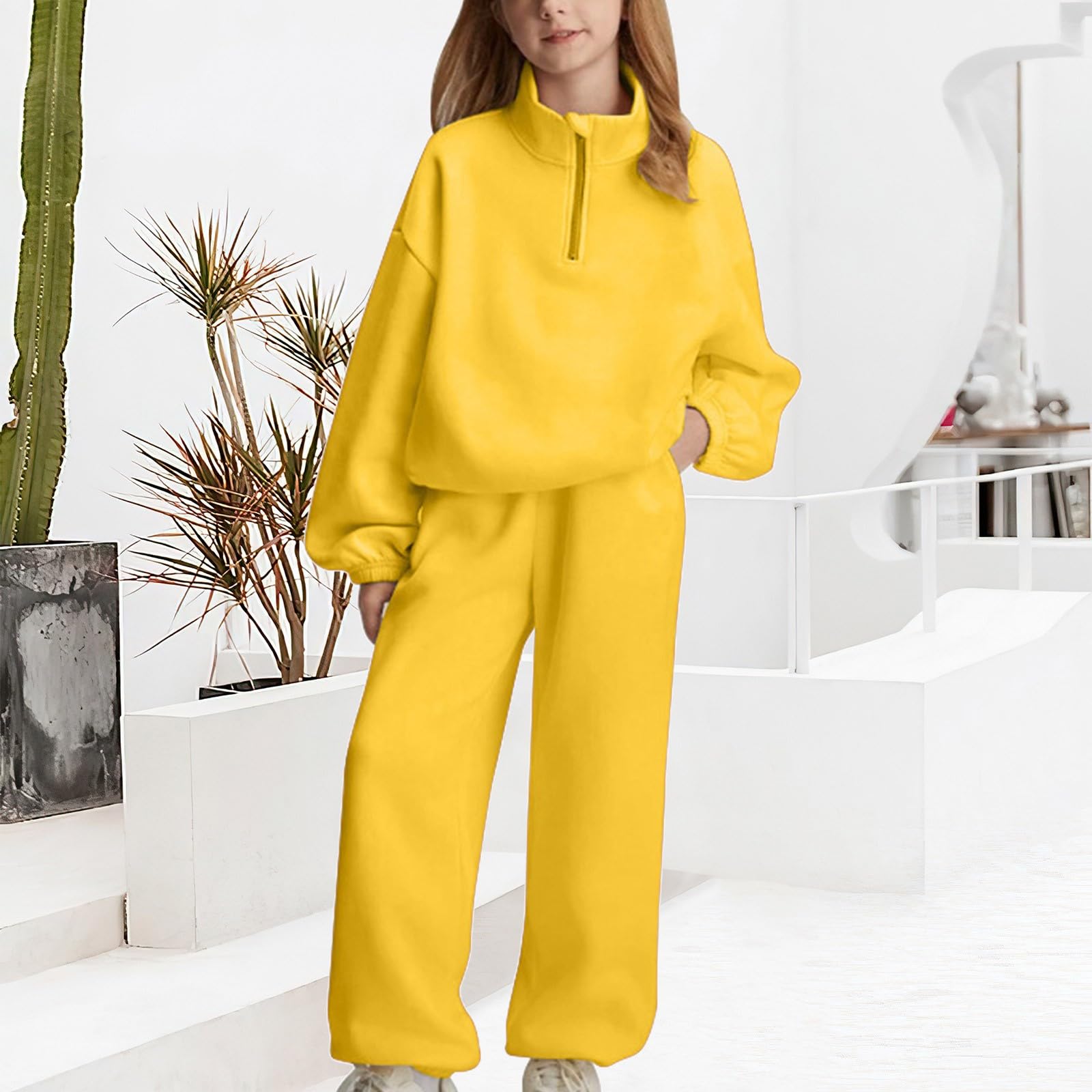 Trainingsanzug für Mädchen, Viertelreißverschluss, Hoodie, Jogger-Set