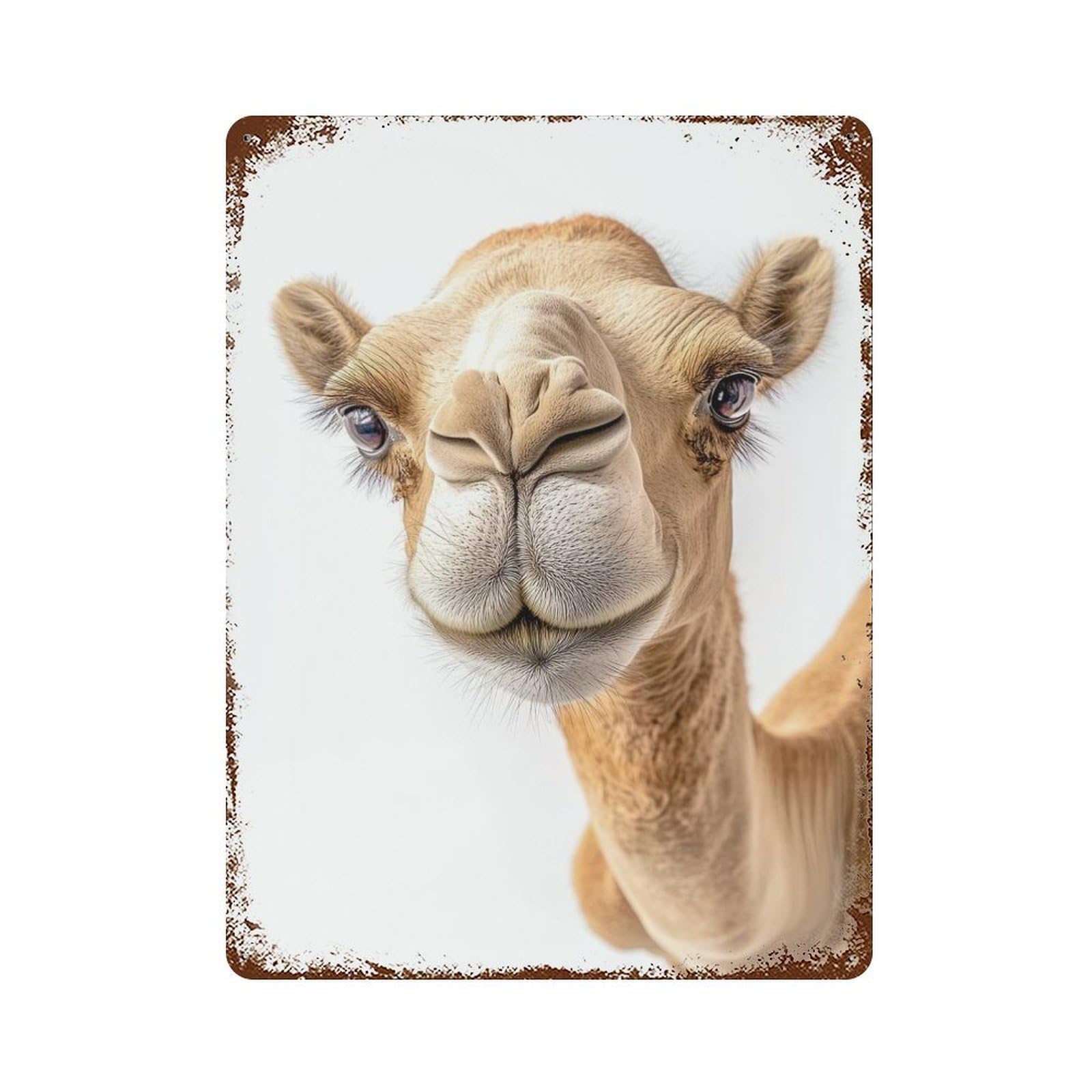 Decorative Tin Sign Camel Selfie 15.7"x11.8", Novelty Wall Decor for Shed, Workshop And Garage Wall Decor