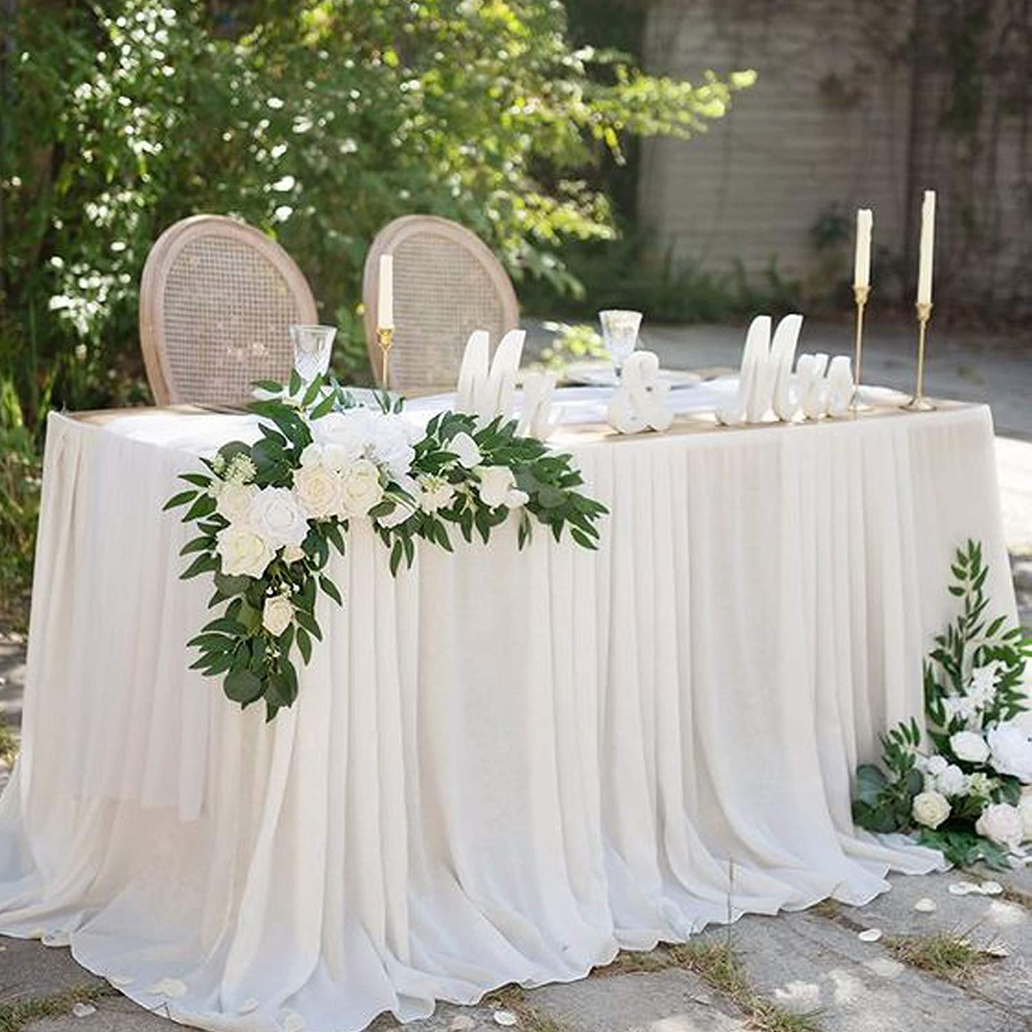 Künstliche Eukalyptus-Girlande mit weißen Rosen-Pfingstrosen-Eukalyptus-Strängen für Hochzeit, Geburtstag, Party, Zuhause, Gartenoration