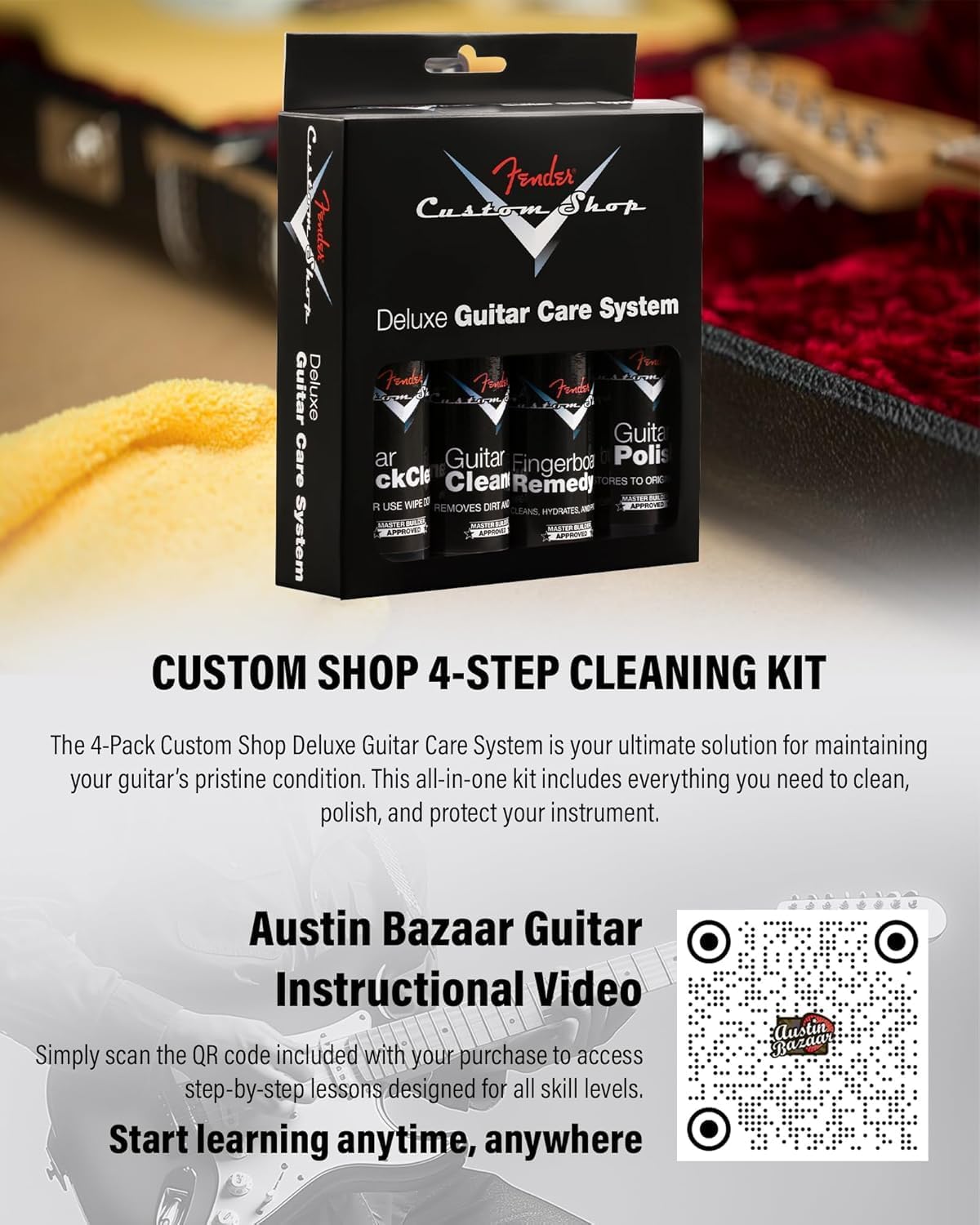 Fender Acoustasonic Standard Jazzmaster - Aged Natural Bundle with Strap, Guitar Cleaning Kit, and Austin Bazaar Instructional Video