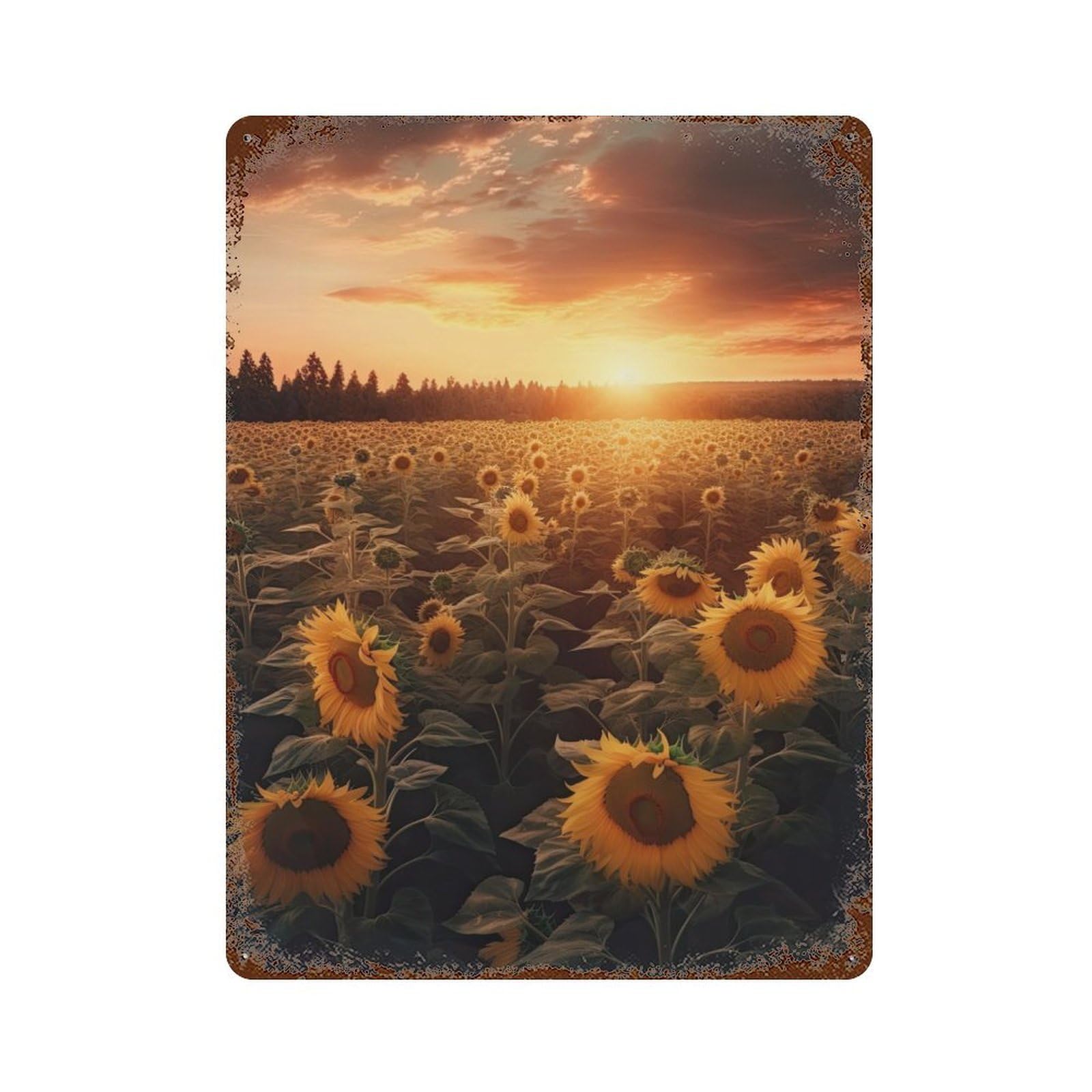 Distressed Metal Wall Sign Sunflower Field 15.7"x11.8", Vintage Wall Decor for Garage, Bar And Workshop Decor