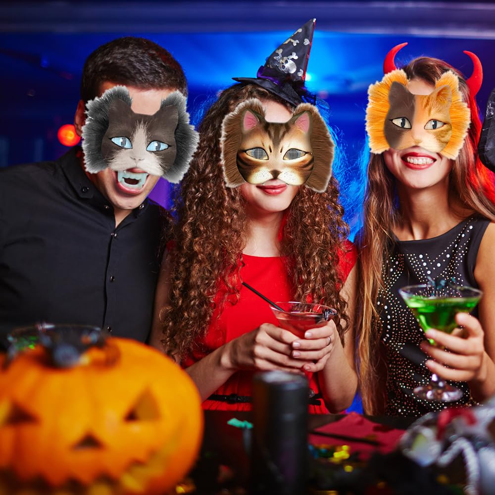 Maschera Gatto, 6 Pezzi Therian Mask, Maschere Dipinte a Mano, Maschera da Gatto Bianca, Mascherina di Carta Bianca di DIY per DIY Cosplay Feste Maschera Carnevale Halloween