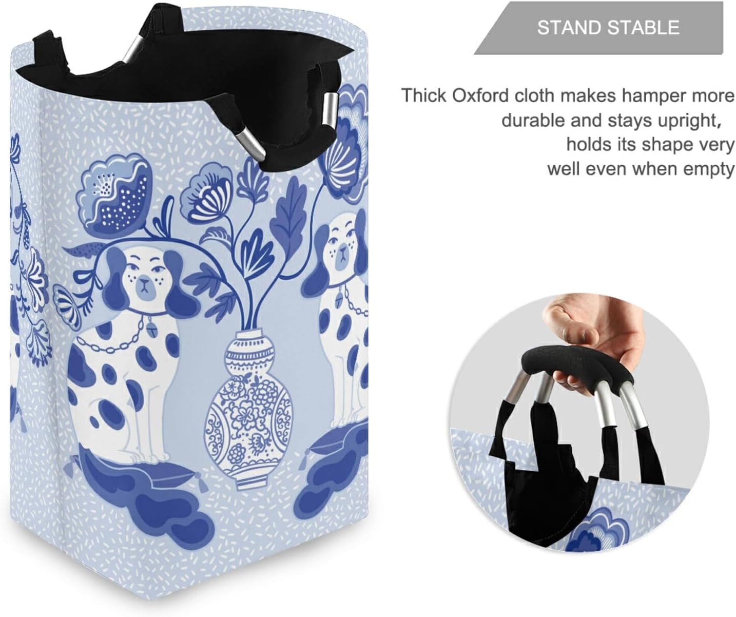Laundry Basket with Padded Handles, Collapsible Waterproof Laundry Hamper for Bathroom Bedroom, Clothes Hamper Stands Up Well(Staffordshire Dogs)