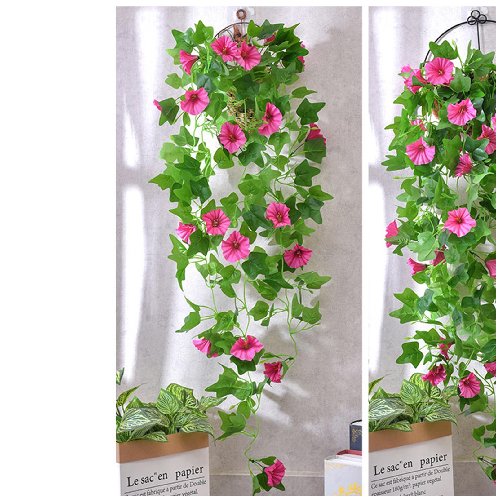 BBTISG Artificial Hanging Flowers, Fake Flowers Hanging Basket Plant Flower Hanging Plants Flower Bouquet for Garden Wall Outdoor Inside Decoration (Morning Glory Rose)