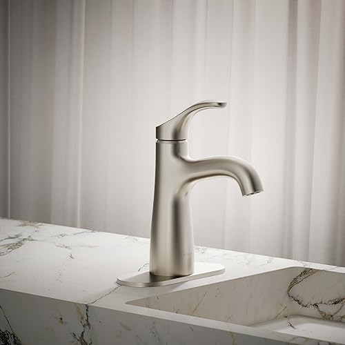 Miniatura 2 de Kohler 27389-4-BN Simplice - Grifo para lavabo de baño, 1 agujero, grifo de baño de una sola manija con drenaje clicker, 1.2 gpm, níquel cepillado