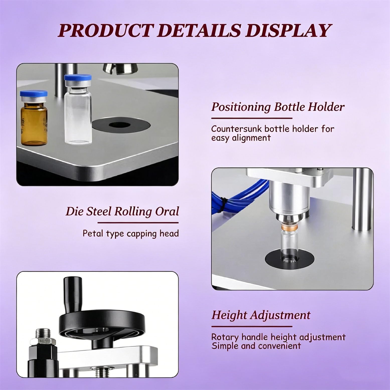 Máquina taponadora neumática automática, taponadora de Cilindros CS80 para Tapones de Rosca de 13-20 mm, selladora de Botellas para Laboratorio de perfumería, de sobremesa. 20mm