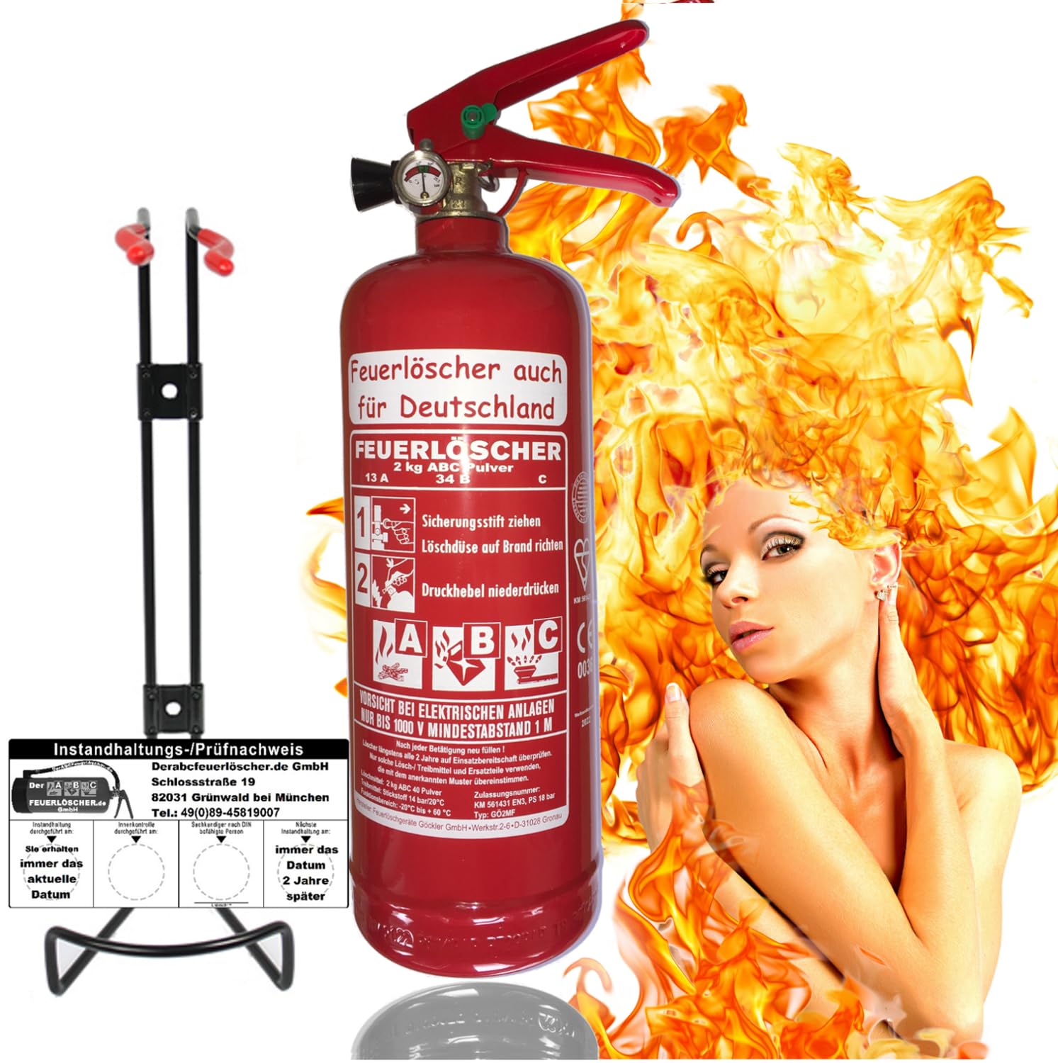 Brandengel Premium Autofeuerlöscher 2kg Pulverlöscher Feuerlöscher, LKW PKW Motorrad KFZ EN 3 Messingarmatur Manometer Halterung ABC 4LE (Mit Prüfnachweis u. Jahresmarke)