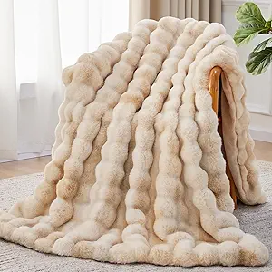 Faux Fur Throw Blanket, 1000GSM Fluffy Soft Bubble Blanket for Couch Bed, Cozy Plush Warm and Thick Blanket, Fuzzy Rabbit Throw for Living Room Bedroom 80''*90'' Tie-dye Brown