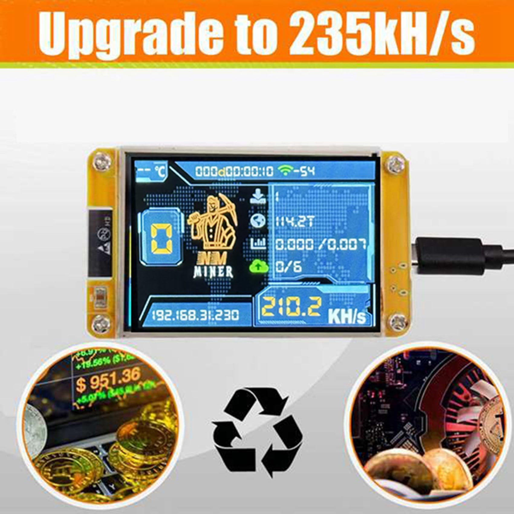 4X 235KH/S Bitcoin Crypto Solo Lottery Miner 2,8 Smart Display mit Acrylschale Verbesserter