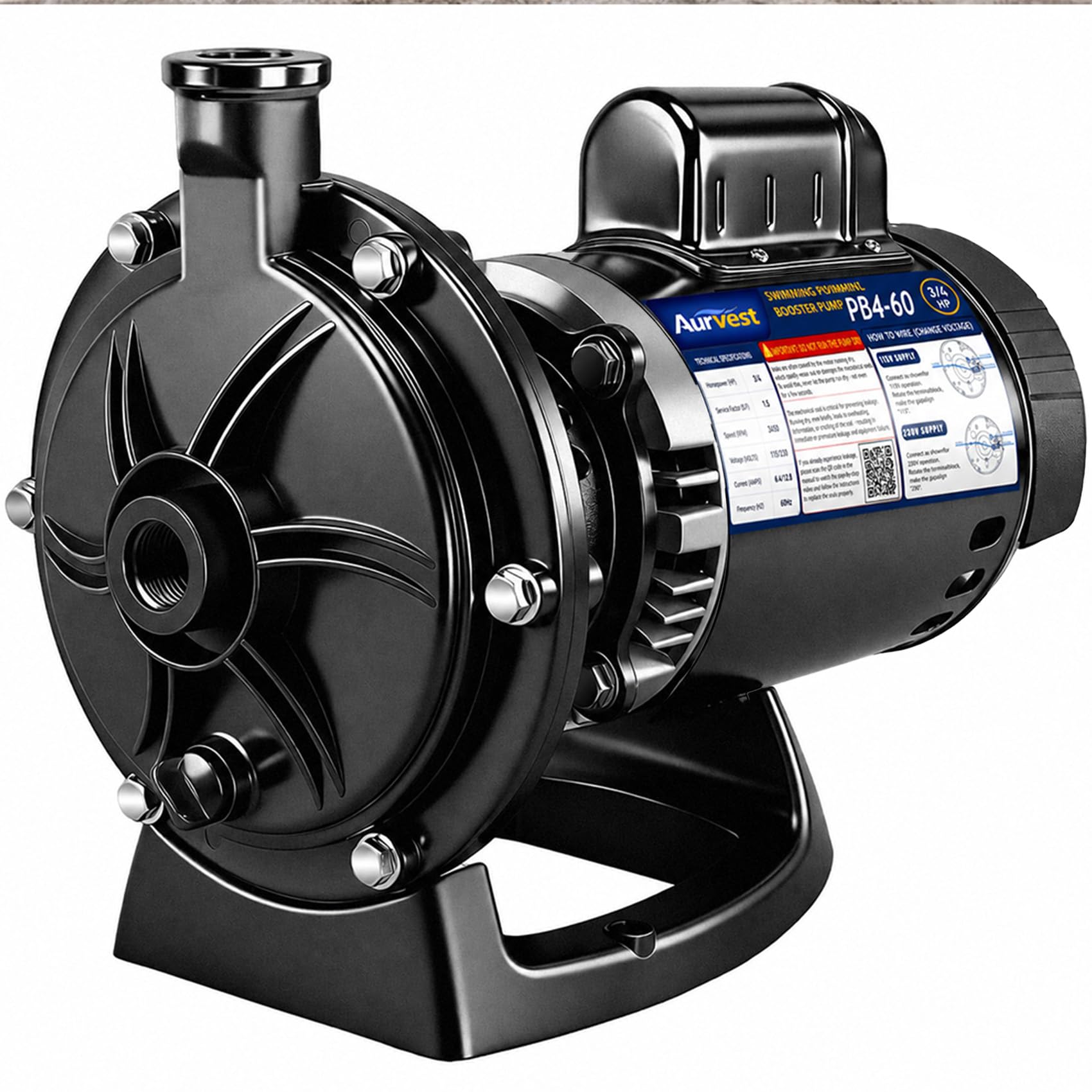 PB4-60 Booster Pump, Replacement for Polaris Pressure Pool Cleaners, 3/4 HP 115/230V Dual Voltage Pool Booster Pump, Compatible with Polaris 180 280 380 3900 Sport 480 PRO, Extra Seal Kit Included