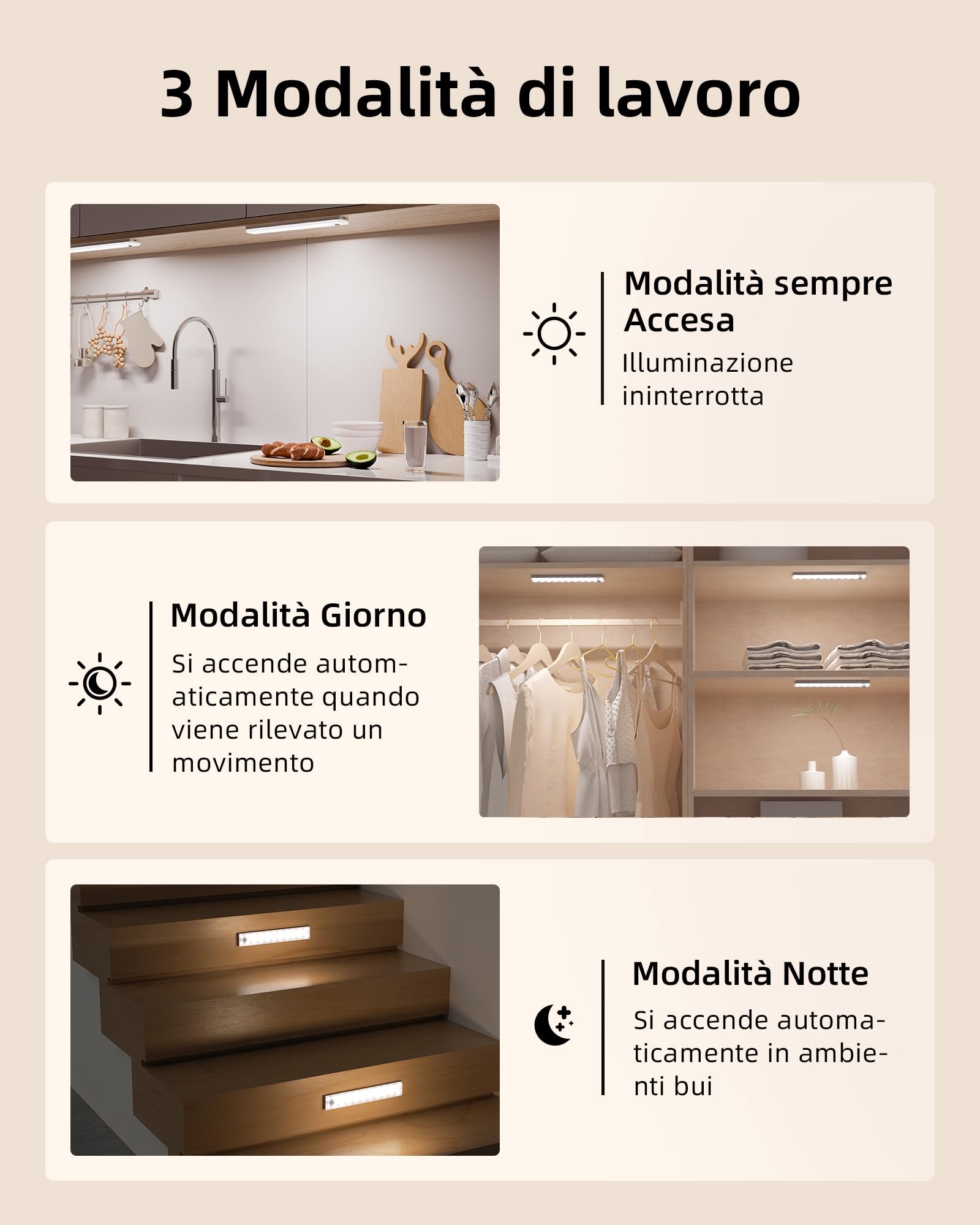 EZVALO Lampada da incasso da cucina a LED con stazione di ricarica 62 LED, 2000 mAh, illuminazione per armadio con 3 temperature di colore, dimmerabile, senza fili, con sensore di movimento, per